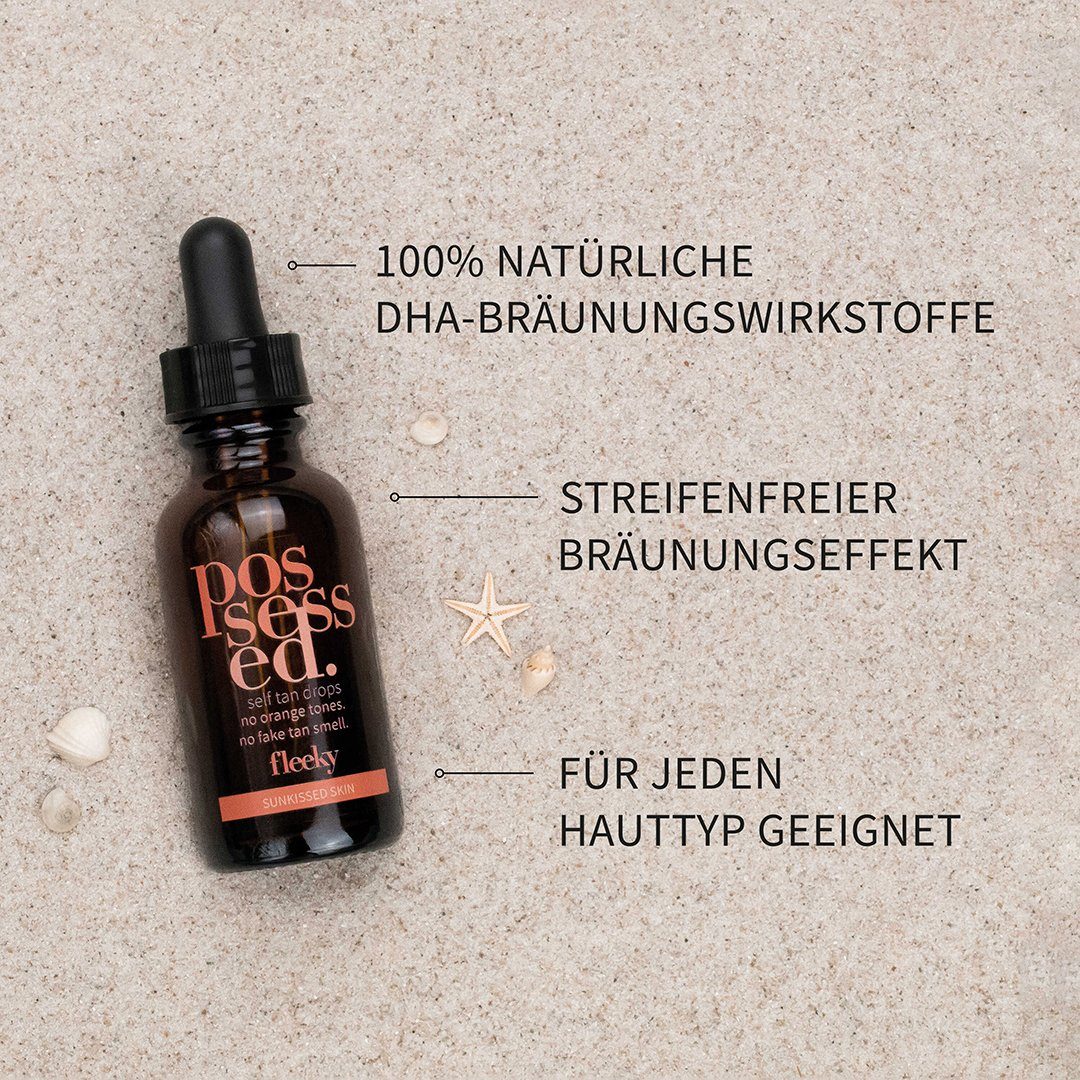 fleeky Selbstbräunungskonzentrat Tan Drops - Selbstbräuner mit Vitamin C für Gesicht & Körper, Vegan, Self-Tanning ohne Sonne, Vitaminpflege & streifenfreie Bräune
