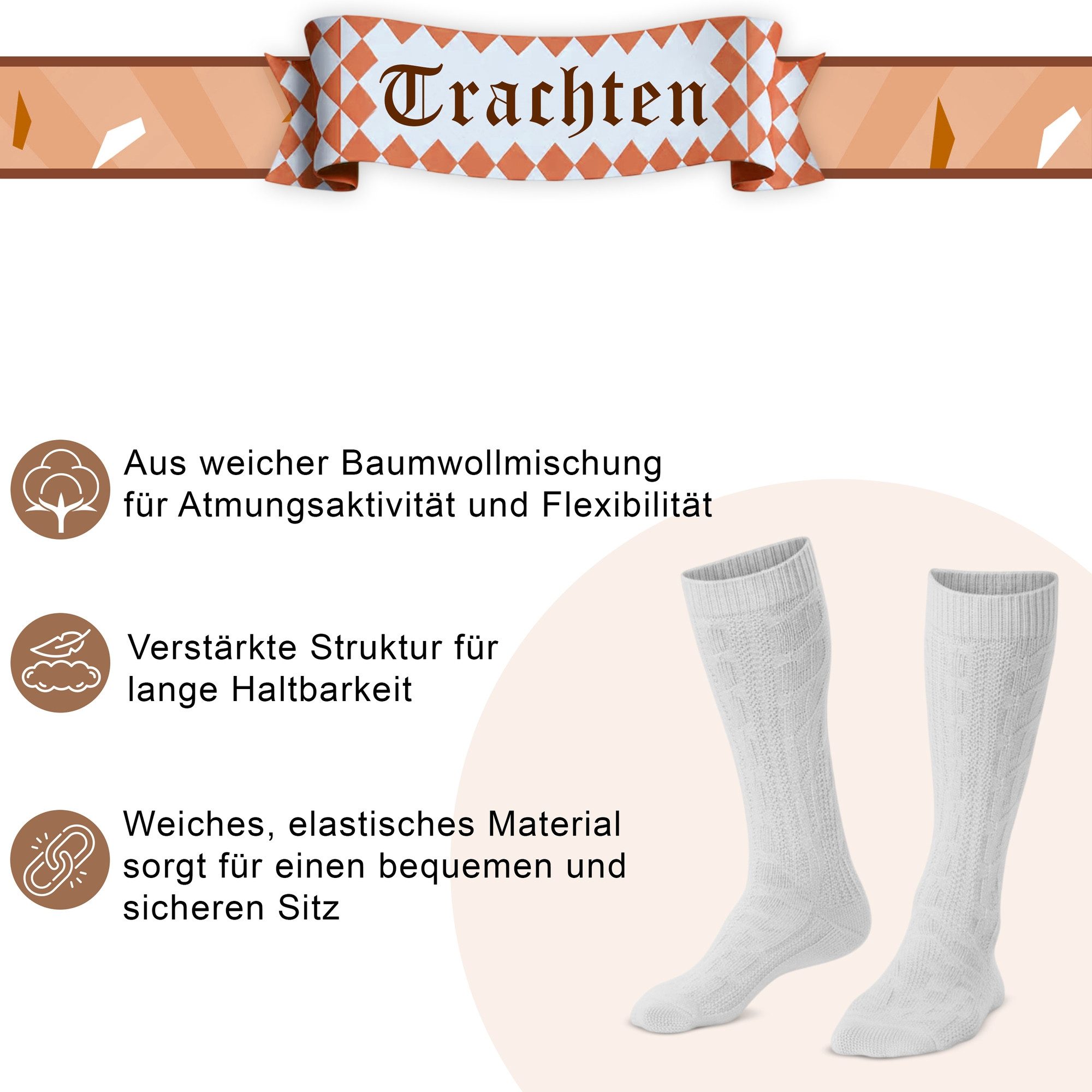 German Wear Trachtensocken GW200 2xPaar (2er-Pack) 2 Paar Trachtensocken Trachtenstrümpfe Zopfmuster 40cm – Bild 5 von 5