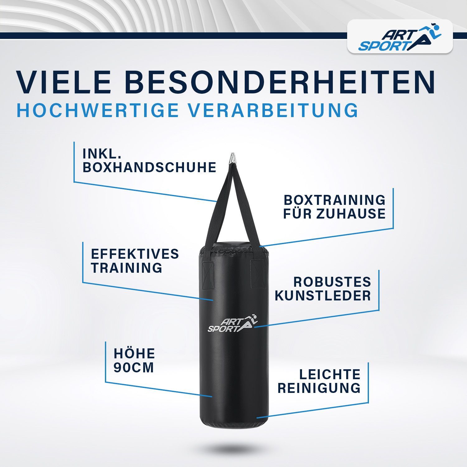 ArtSport Boxsack 10 kg, inkl. hochwertige Boxhandschuhe, pflegeleicht, mit Deckenhalterung