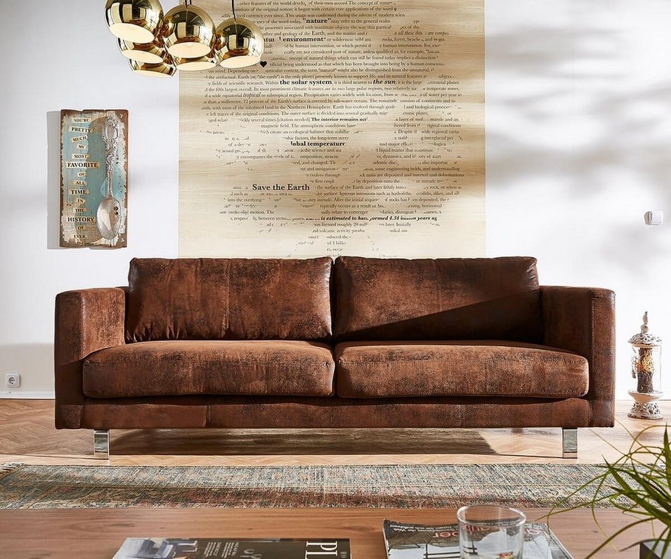 Delife Sofa Baracca Braun 220x95 Bauhausstil 3 Sitzer Design Couch