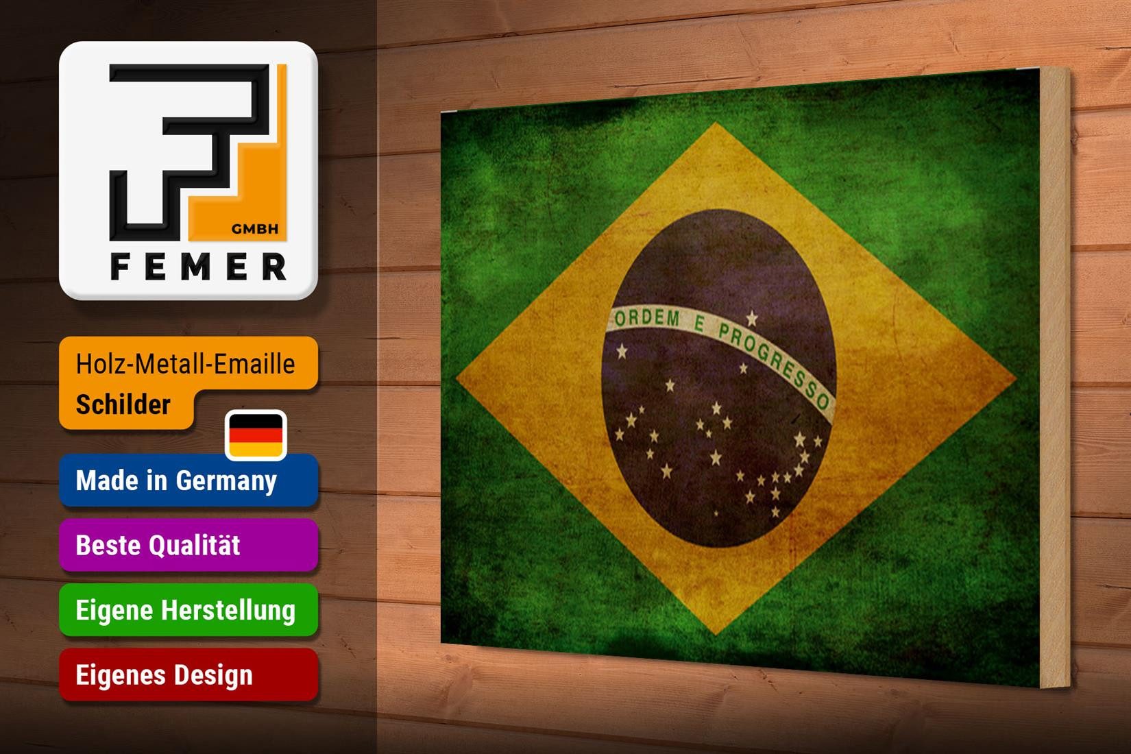 Femer GmbH Holzbild Flagge 30x20cm Brasilien, Flaggen (1 St), Glatte Holzfaserplatte (MDF), vorn beschichtet