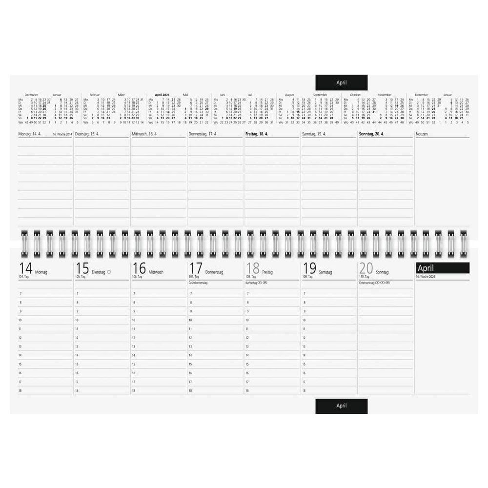 rido ide Querkalender RIDO Sequenz Tischkalender 2025 weiß 1W 2S Querkalender Spiralkalender