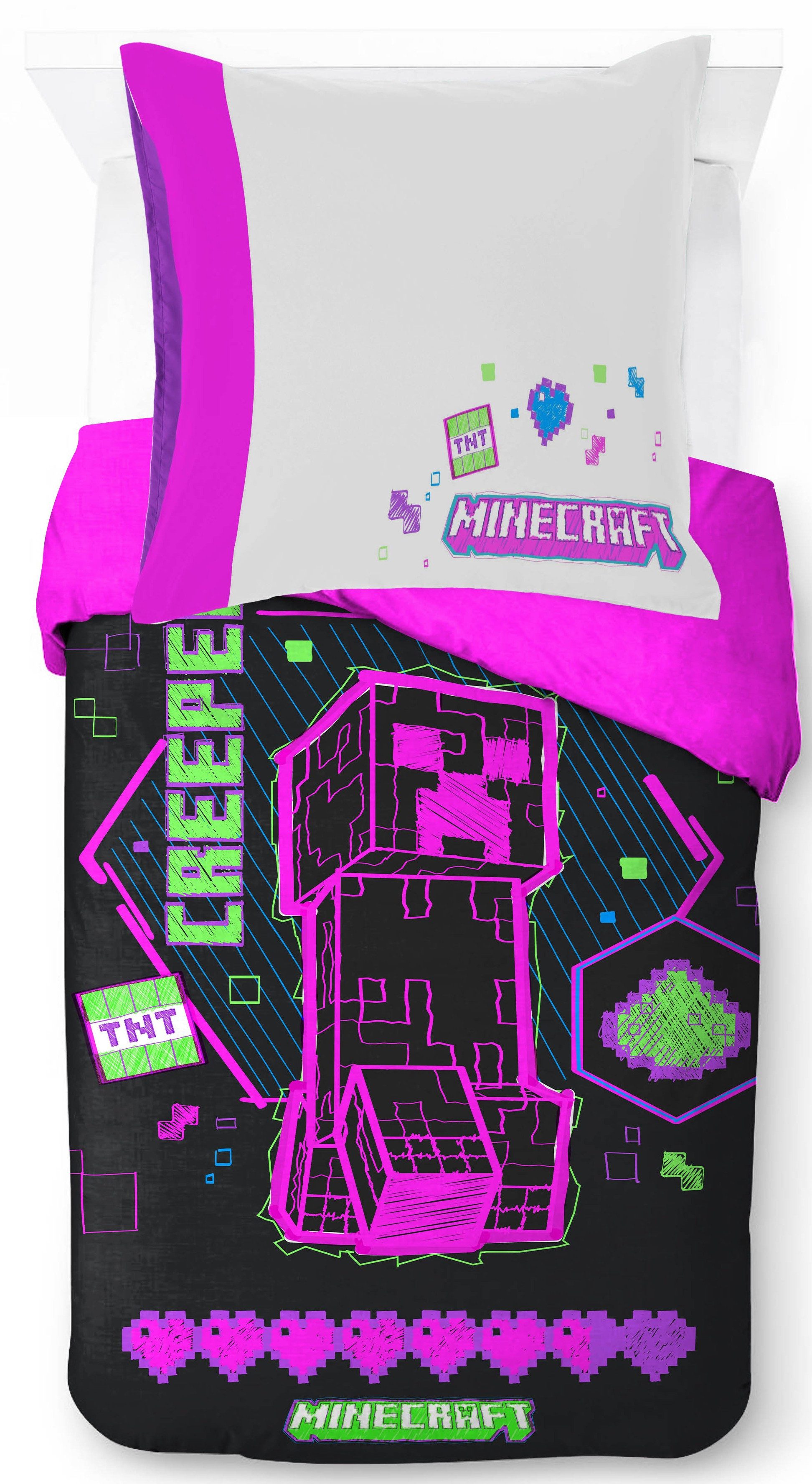 Minecraft Kinderbettwäsche Minecraft Cyber Neon, Linon, 2 teilig, 100% Baumwolle