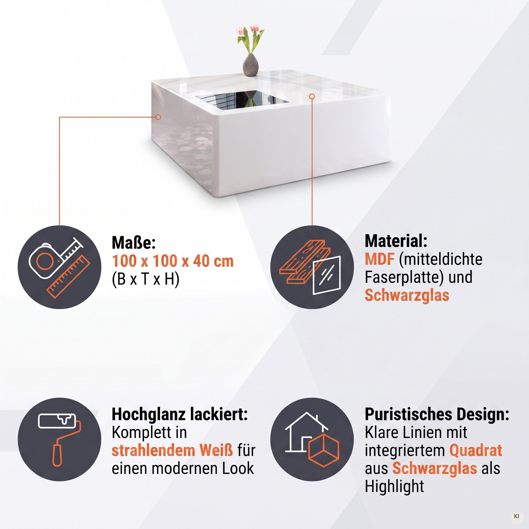 SalesFever Couchtisch Couchtisch mit Stil, Schwarzglas Quadrat: Eleganlt