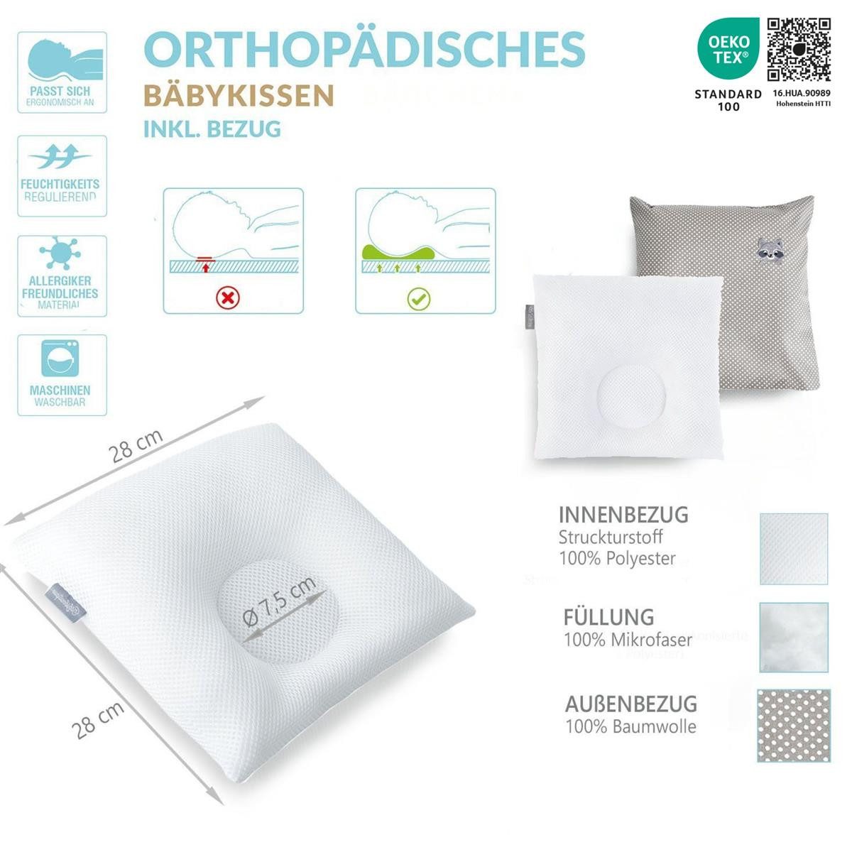 SEI Design Babykissen mit Kopfmulde gegen Plattkopf, inkl. Bezug, für eine natürliche Kopfform