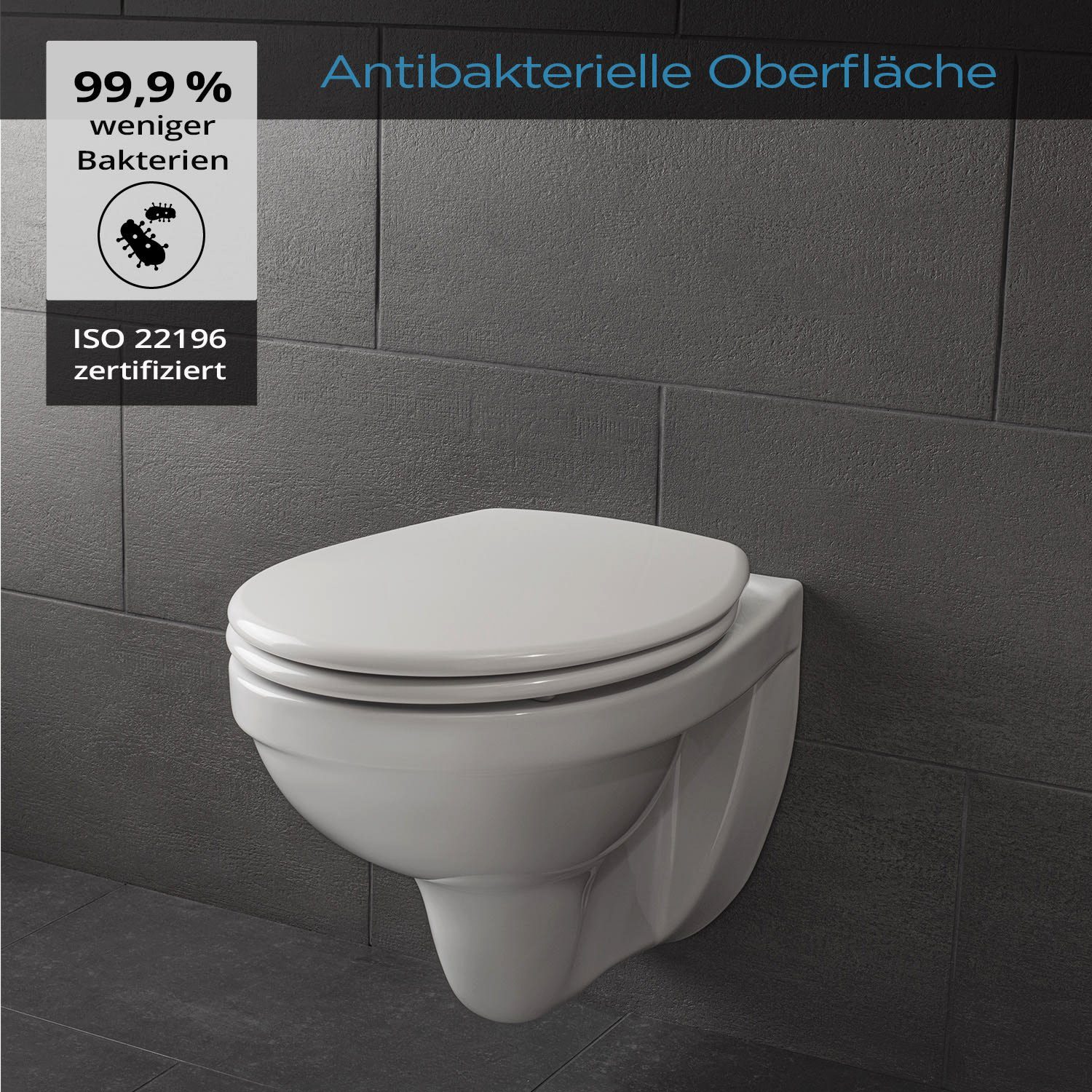 blumfeldt WC-Sitz »Celesto Toilettendeckel O-Form Absenkautomatik  antibakteriell«, Absenkautomatik, antibakterielle Oberfläche,  Quick-Release-Funktion