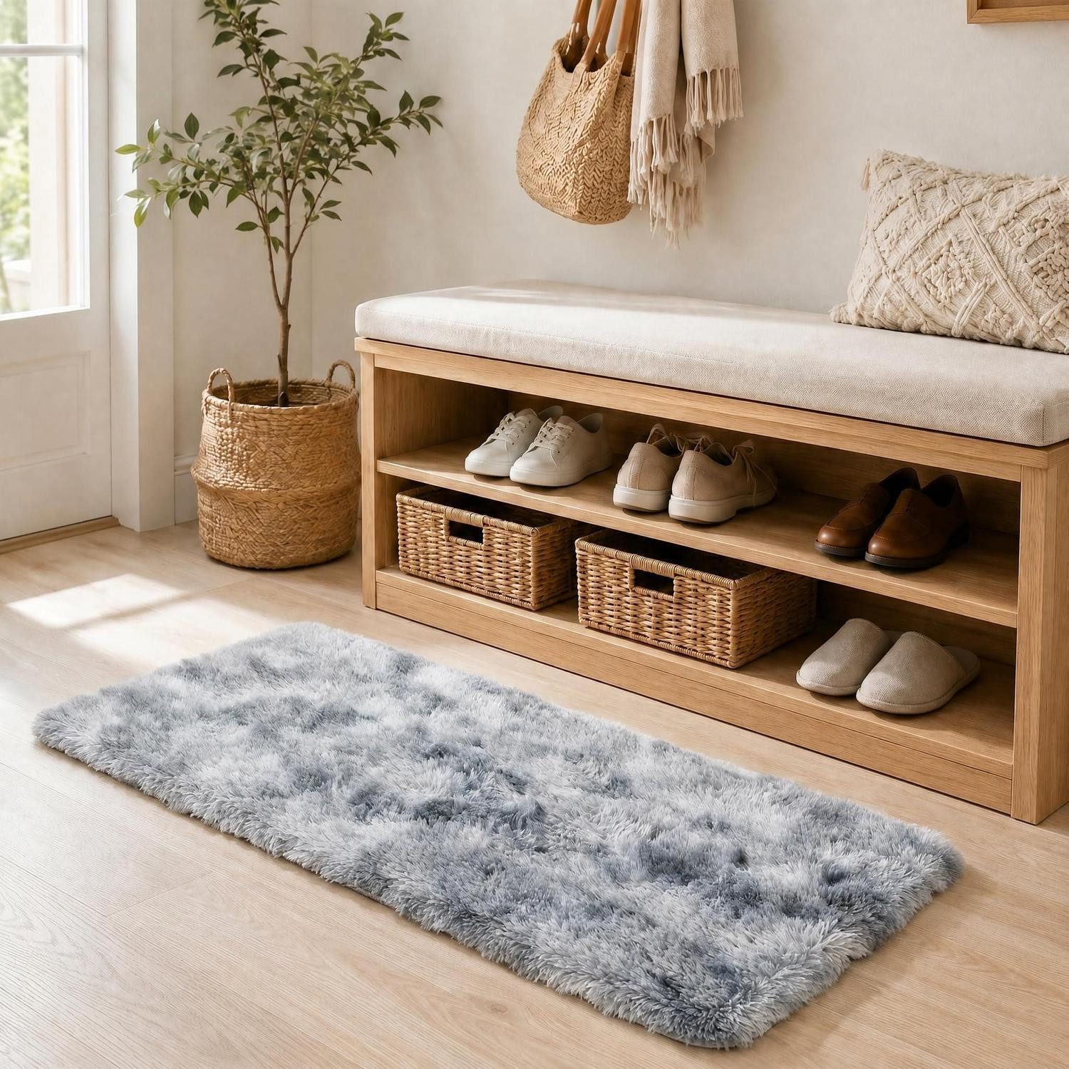 LuxusKollektion Hochflor-Teppich Wohnzimmer Teppich 60x120cm Hellgrau, rechteckig, Höhe: 15 mm