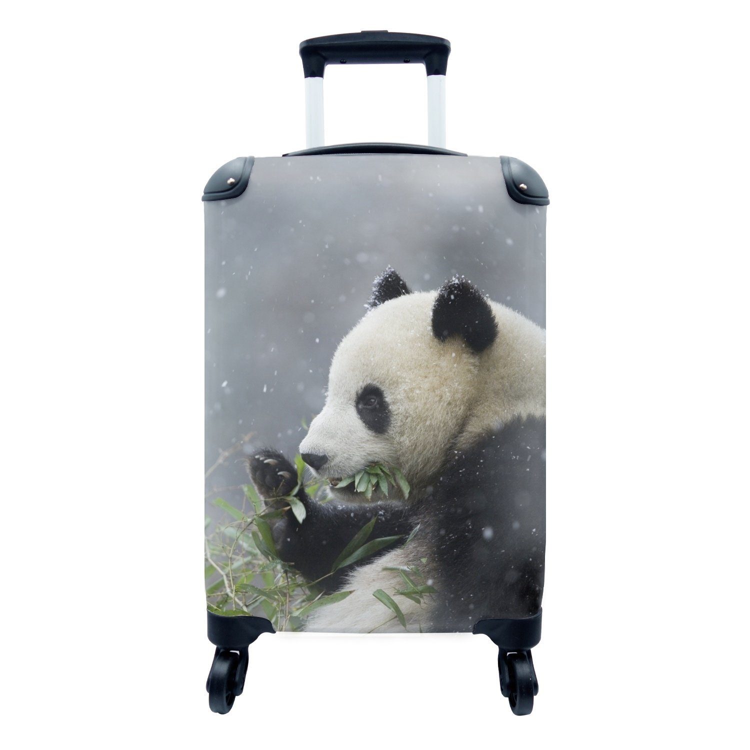 rollen, - Ferien, Trolley, Schnee, MuchoWow Rollen, Bambus - mit Panda Handgepäckkoffer Reisekoffer Handgepäck Reisetasche für 4