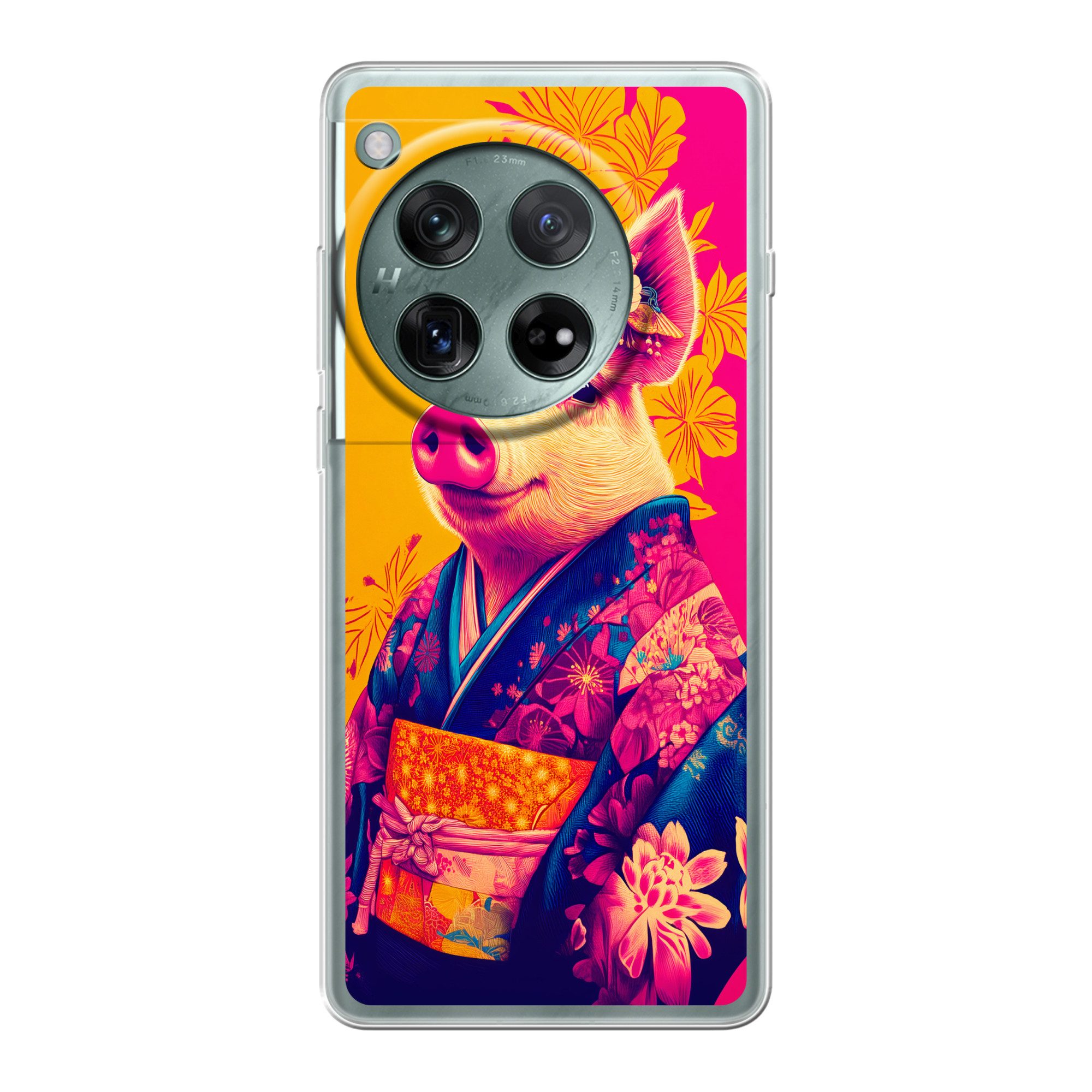 MuchoWow Handyhülle für OnePlus 12 Schwein - Blumenkrone - Kimono - Abstrakt, Handy Case, Silikon, Bumper Case Dünn