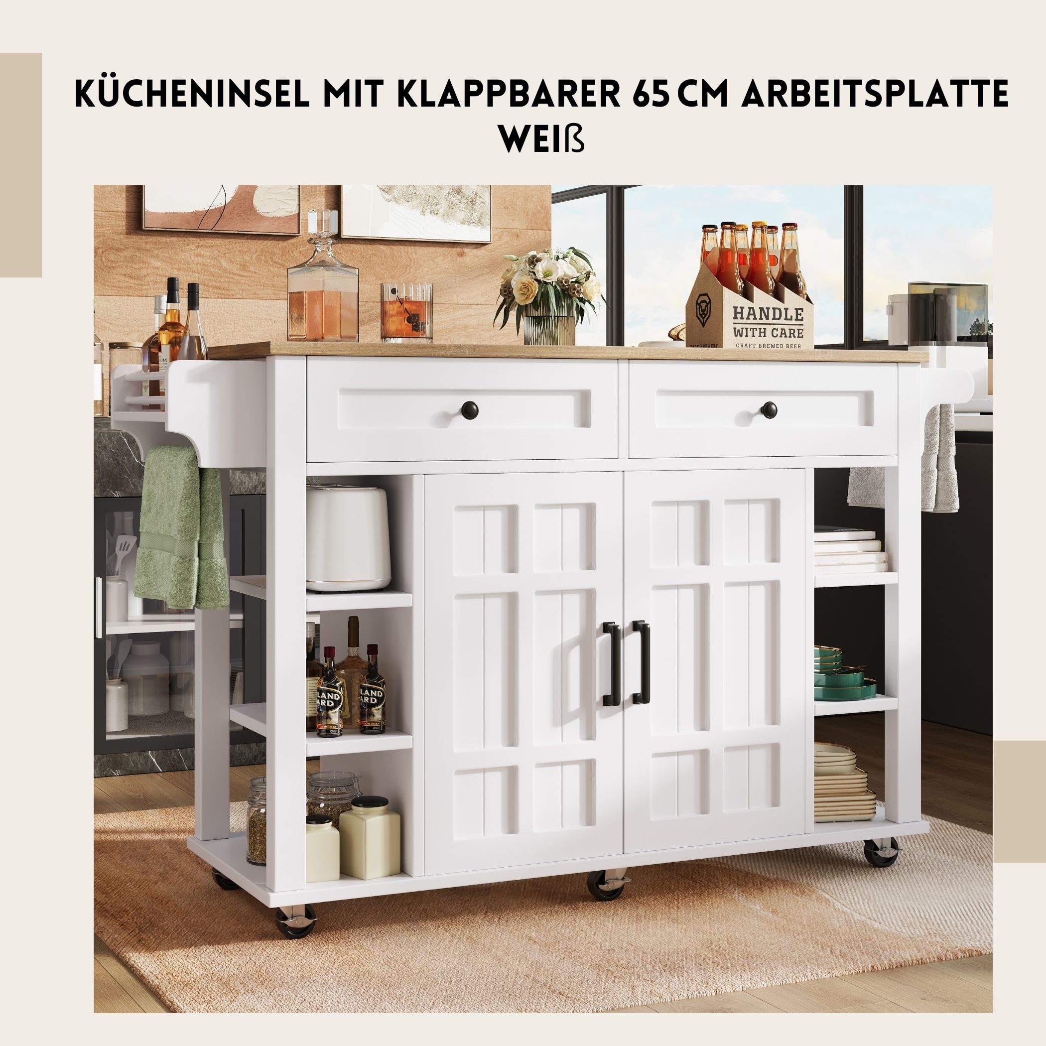SeedWave Kücheninsel mit klappbarer 65 cm Arbeitsplatte, günstig online kaufen