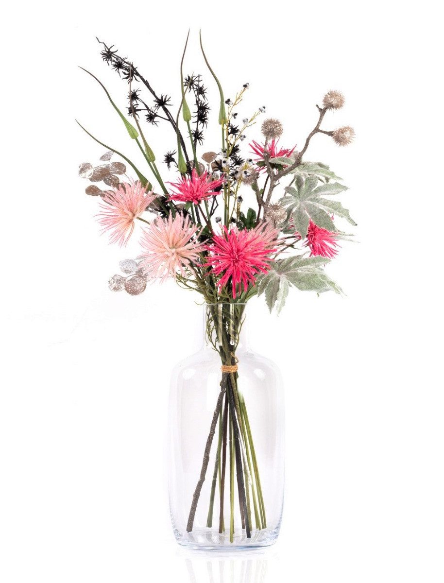 Kunstblumenstrauß Kunst Silvester Strauß KAAMI, Chrysantheme, pink-Silber, 90cm, Ø45cm, artplants, Höhe 90.0 cm
