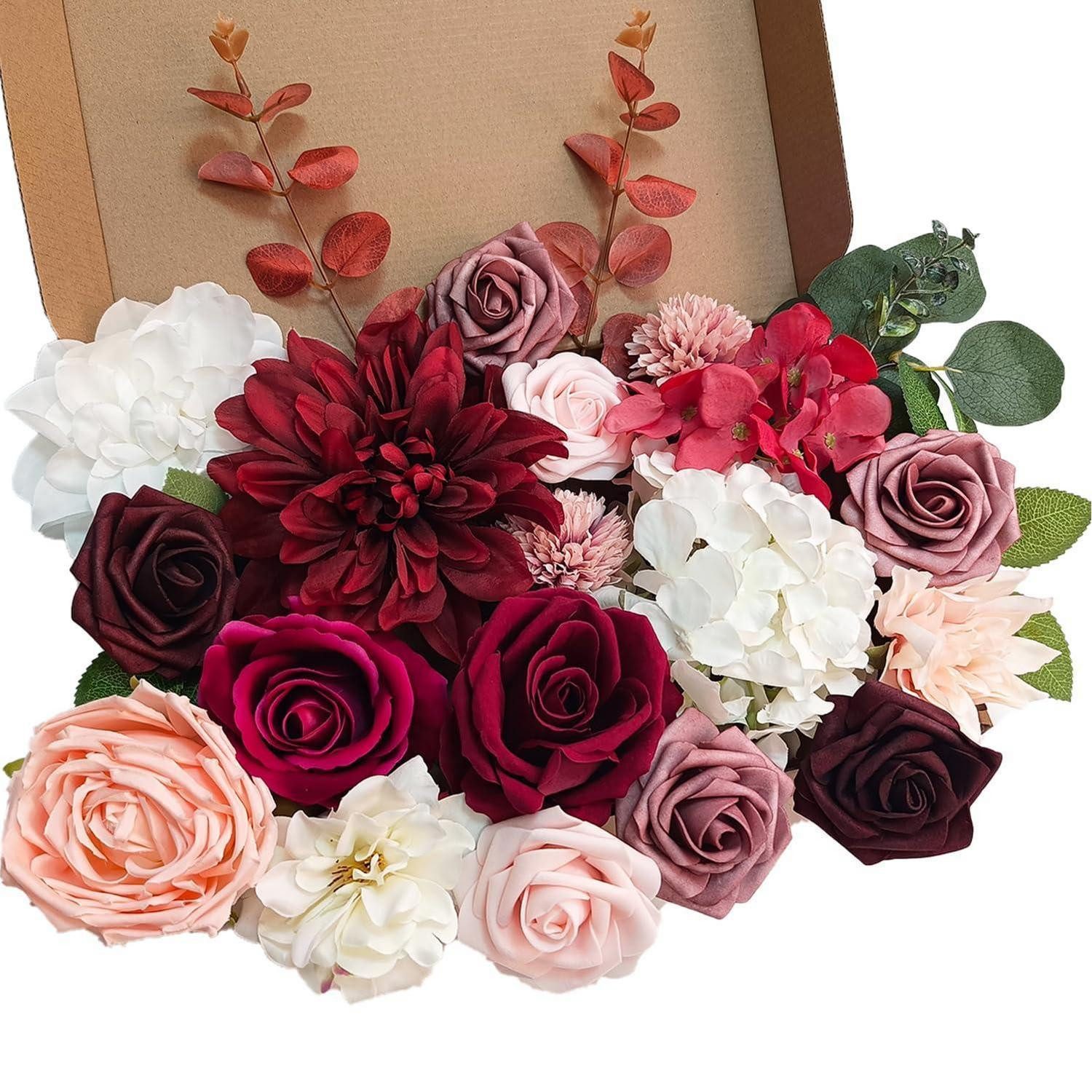 Kunstblume Künstliche Blumen Deko Set Dusty Rose Burgund, LuxusKollektion