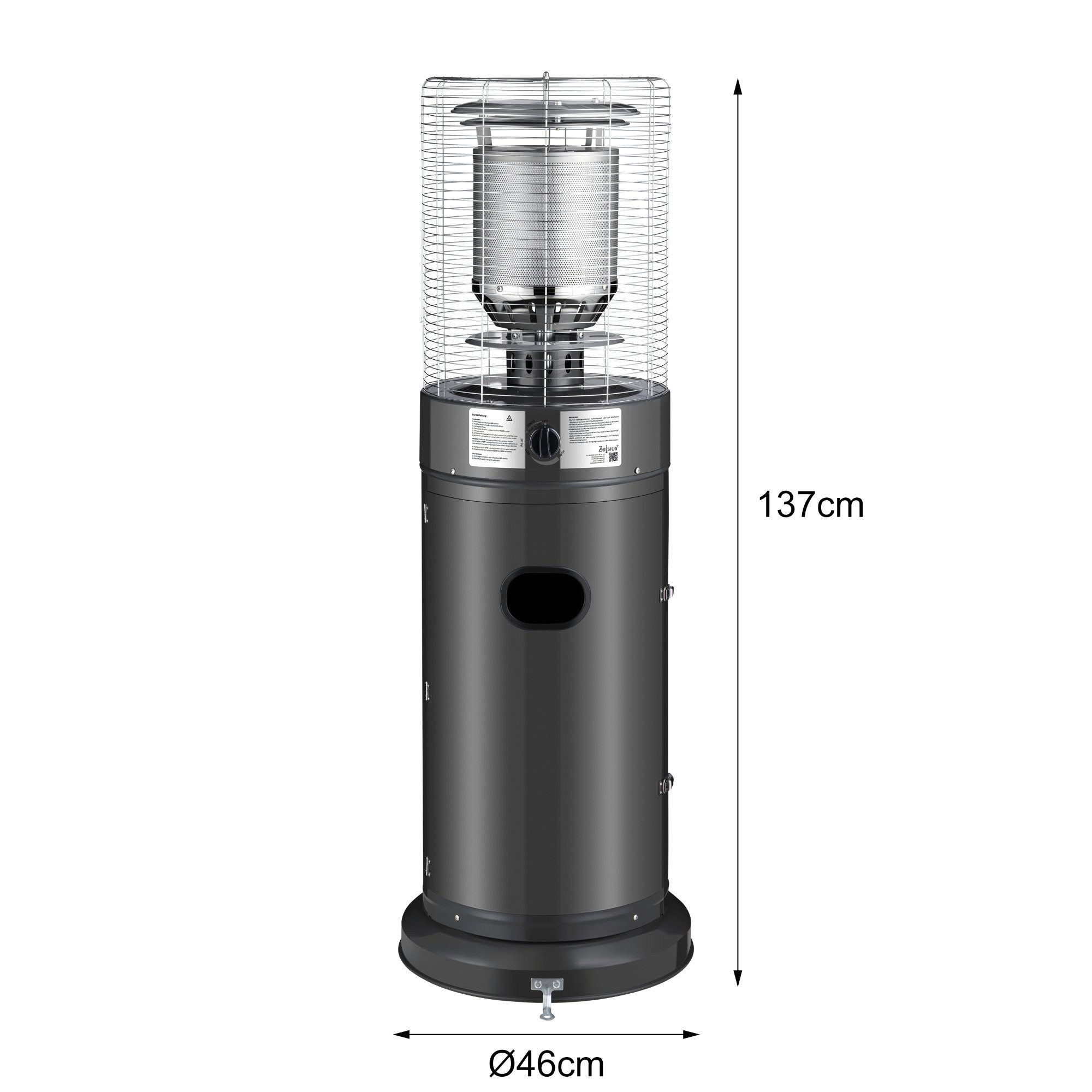 Zelsius Terrassenstrahler Gas Heizstrahler "Zermatt", 11 kW, Dunkelgrau, Ø 46cm x 137 cm, 11000.00 W