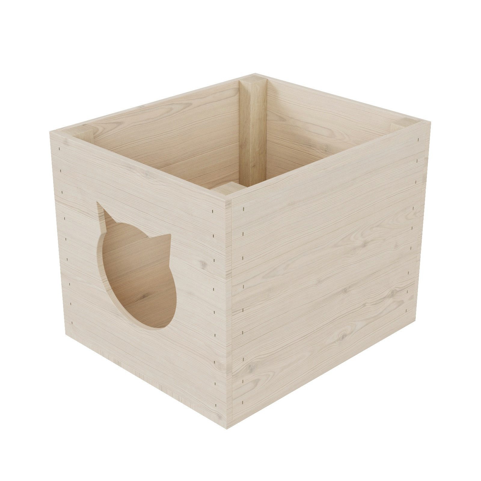 QLS Tierhöhle aus Holz passend für Kallax-Regal 33 x 38 x 29 cm, Katzenhaus Box Roh oder Geflammtes Kiefernholz