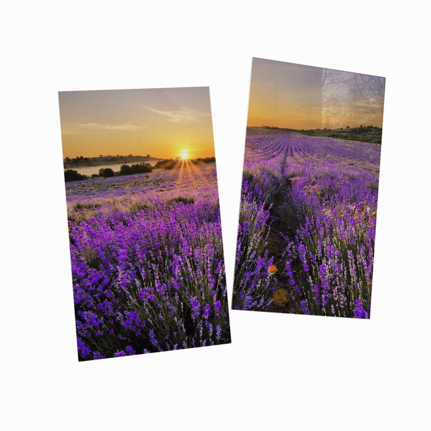 Sonnenuntergang dem inkl. Herd-Abdeckplatte 5mm Wallario über Lavendel, Größen Noppen), 2 tlg., (Glasplatte, ESG-Sicherheitsglas, verschiedene