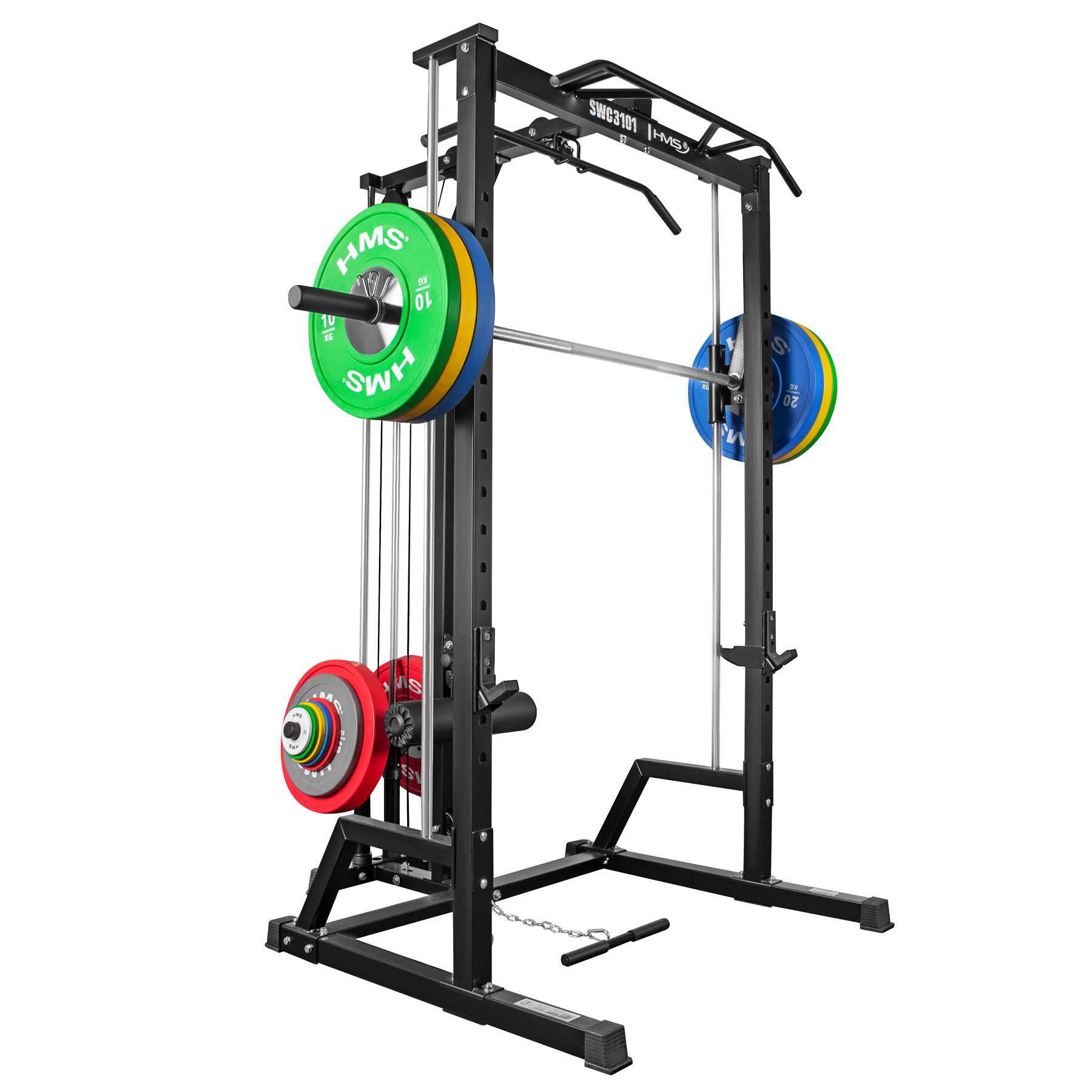 HMS Kraftstation Multipresse Smithmaschine Kraftrahmen, (Spar-Set, 1-tlg., 197 x 142 cm stabil), Smith-Maschine, 1:1 Kabelzug, Half-Rack, Klimmzug
