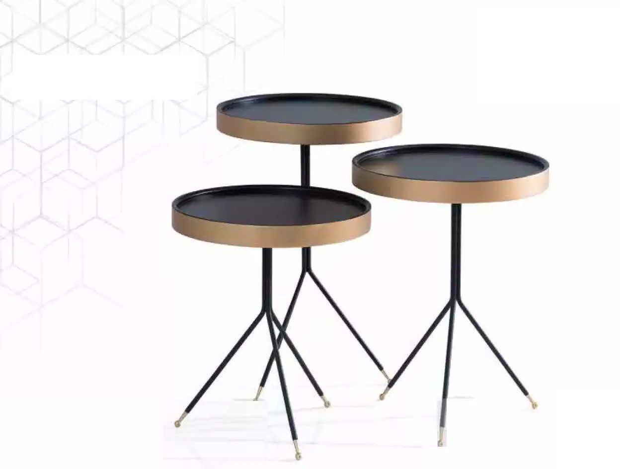 Beistelltisch Runde Beistelltische aus schwarzem Holz mit elegantem Design