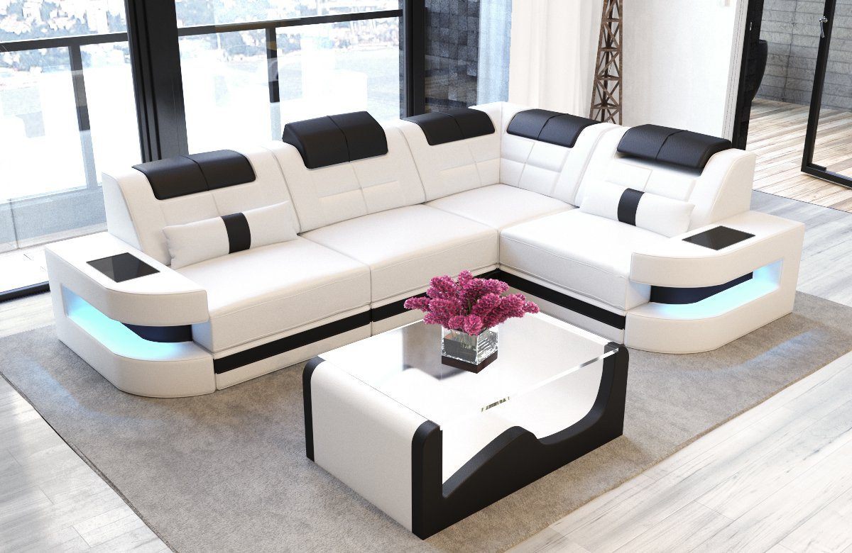 Sofa Dreams Ecksofa Como - L Form Ledersofa, Couch, mit LED, wahlweise mit  Bettfunktion als Schlafsofa, Designersofa