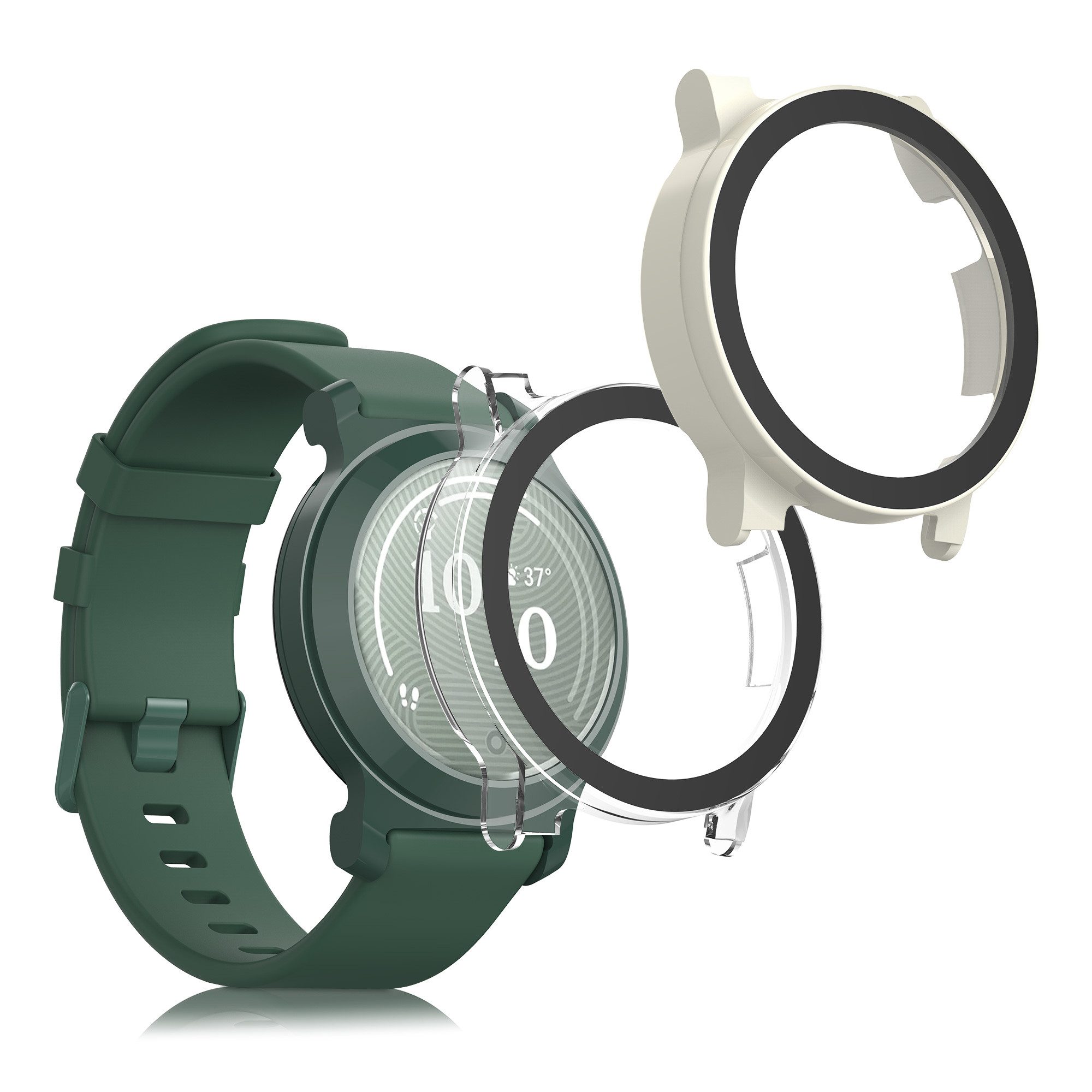 kwmobile Smartwatch-Hülle 2x Glas Hülle für Garmin Lily 2 Active, Schutzhülle Fullbody Fitnesstracker Case Set aus Glas