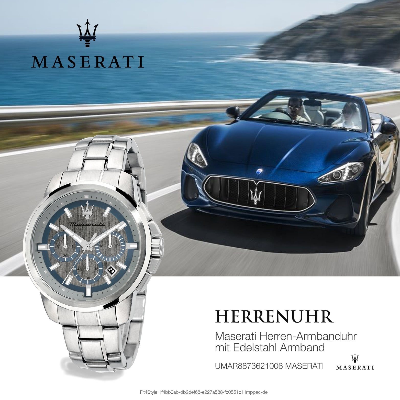 Armband-Uhr, Edelstahlarmband, groß (ca. 52x44mm) Maserati Chronograph Herrenuhr MASERATI Edelstahl rundes silber Gehäuse,