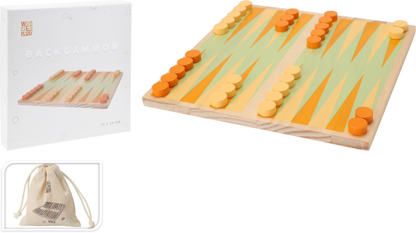 Koopman Spiel Backgammon Brettspiel Holzspiel 20x20 cm incl. Beutel, Brettspiel, Inkl. Beutel, Holzbrett, 20x20cm, Camping, Reisespiel