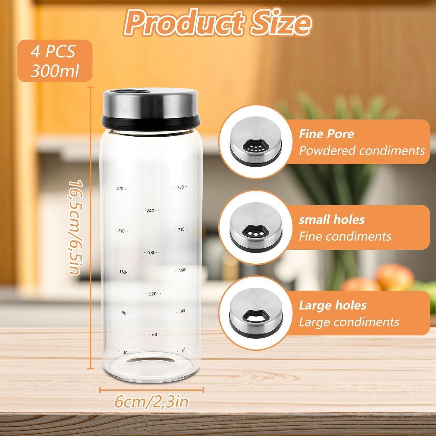 LuxusKollektion Salz- / Pfefferstreuer Gewürzgläser Drehdeckel 300ml Borosilikatglas Gewürzlöcher 4Stk-300ML