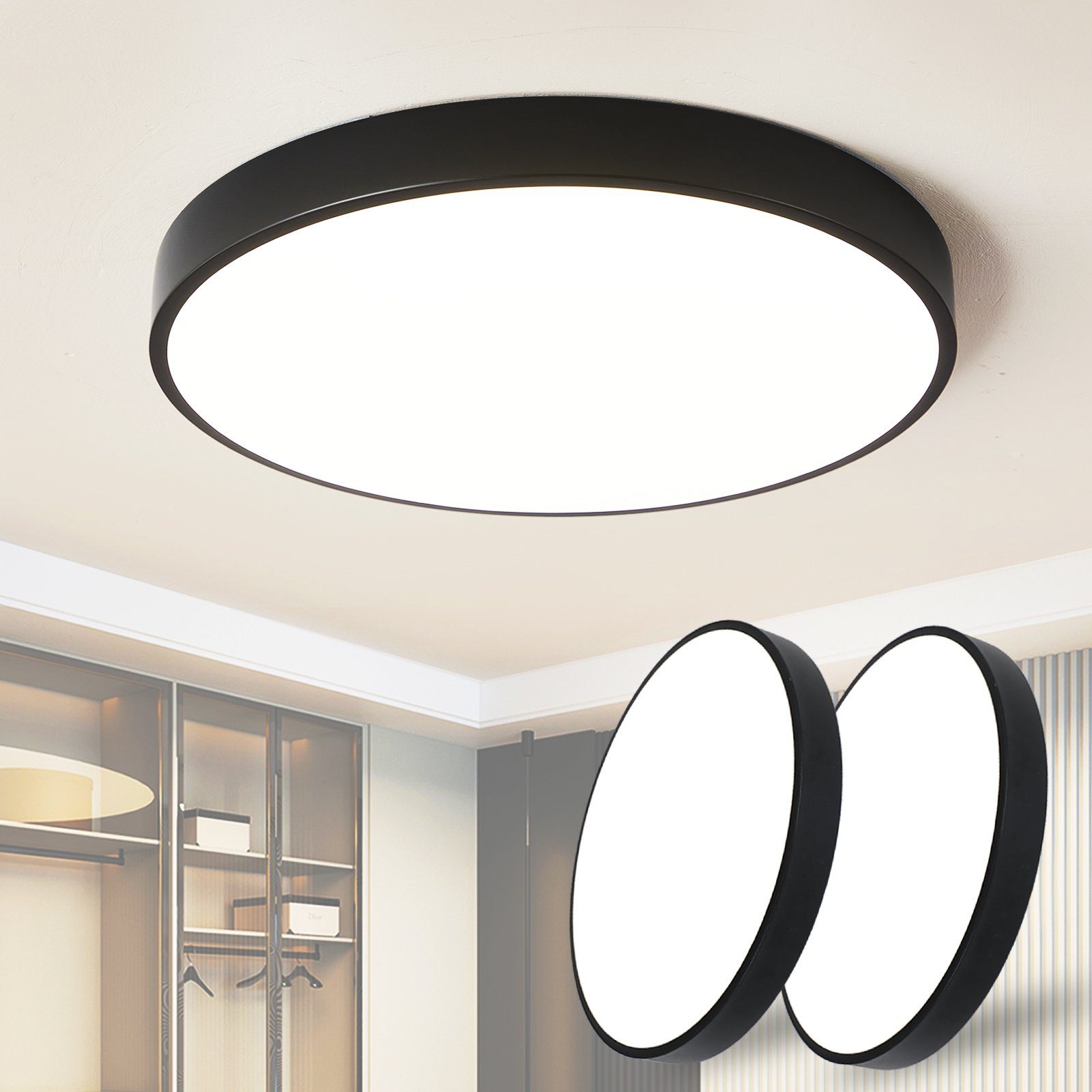 style home Deckenleuchten [2 Stücke] LED Deckenlampe, 48W, LED fest integriert, Warmweiß 3000K, (Schwarz), moderne Leuchte für Schlafzimmer, Wohnzimmer 50*50*4cm