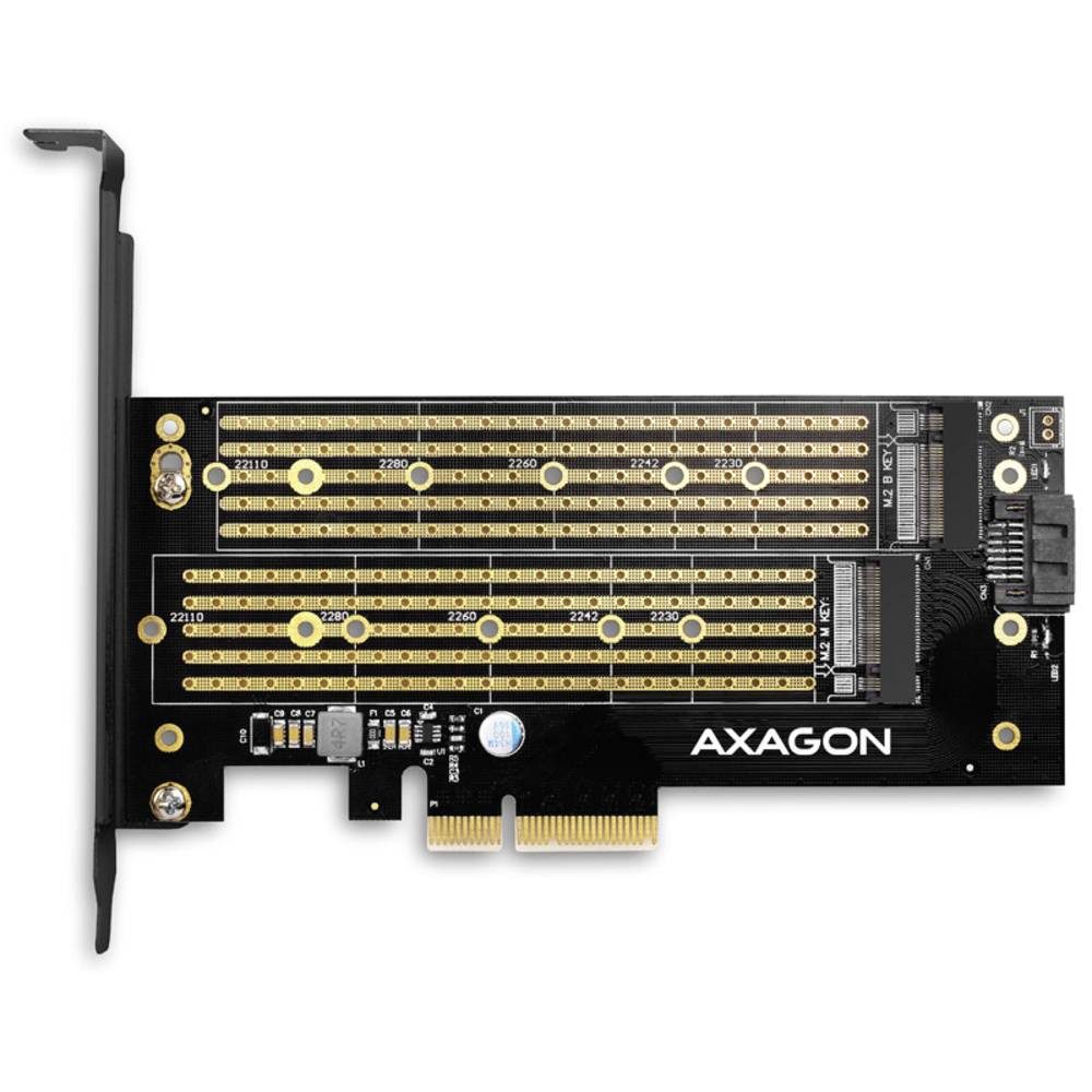 PCIe-3.0-Adapter, 1x M.2-NVMe, 1x M.2-SATA, bis Modulkarte