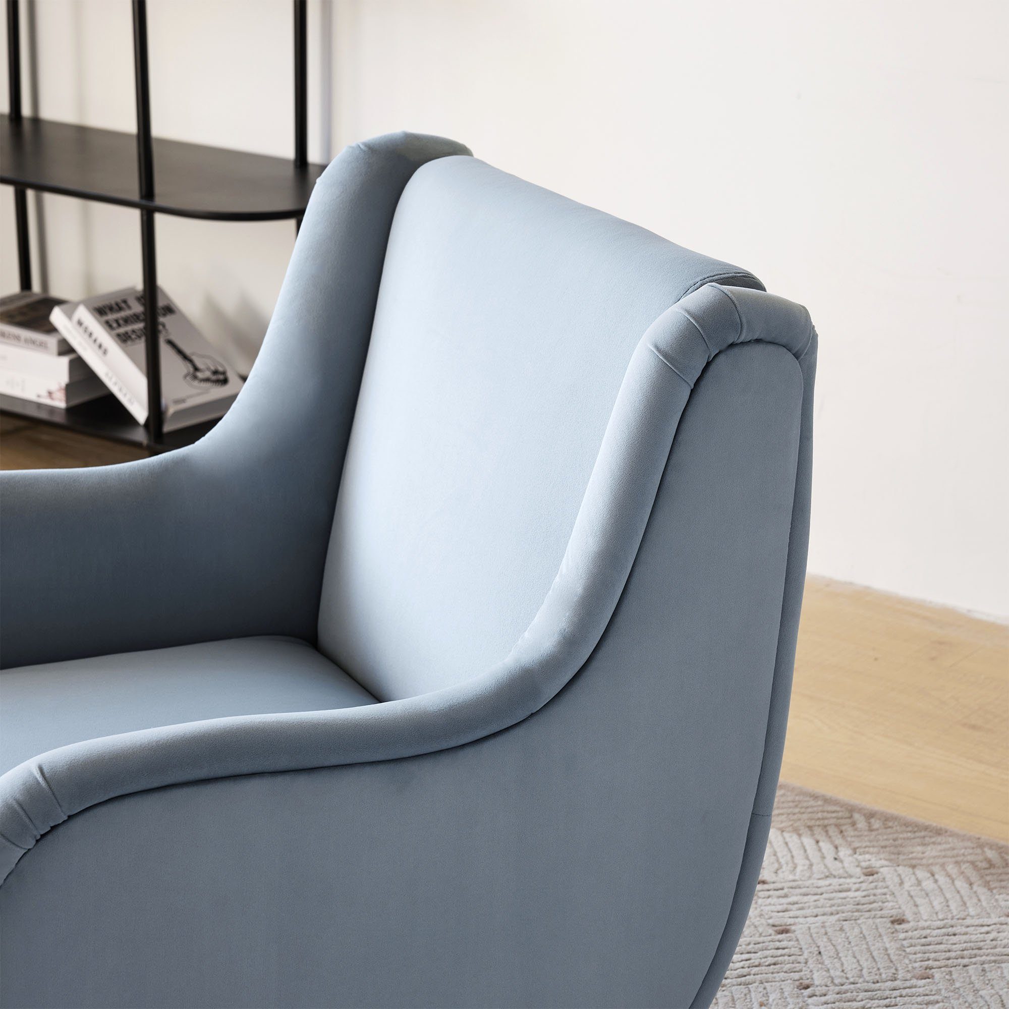 Metallbeinarmlehne), (Wohnzimmer-Freizeitsessel Loungesessel Sessel mit mit im Rückenlehne, Polstersessel Stil, Samtstuhl modernen OKWISH blau Samtstuhl, Relaxsessel hoher