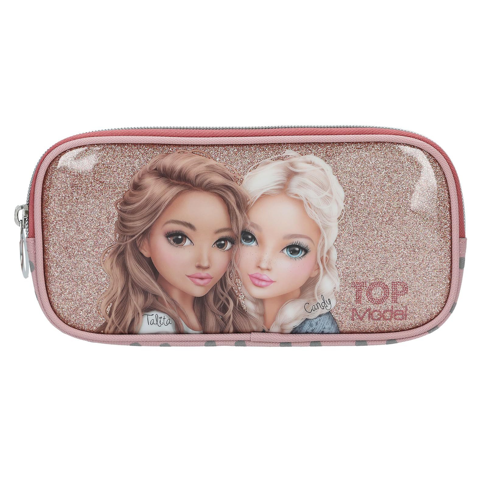 Depesche Federmäppchen Schlampertasche Rosa mit Model-Motiv, 25 cm Länge, Dots-Design, ideal für Schule