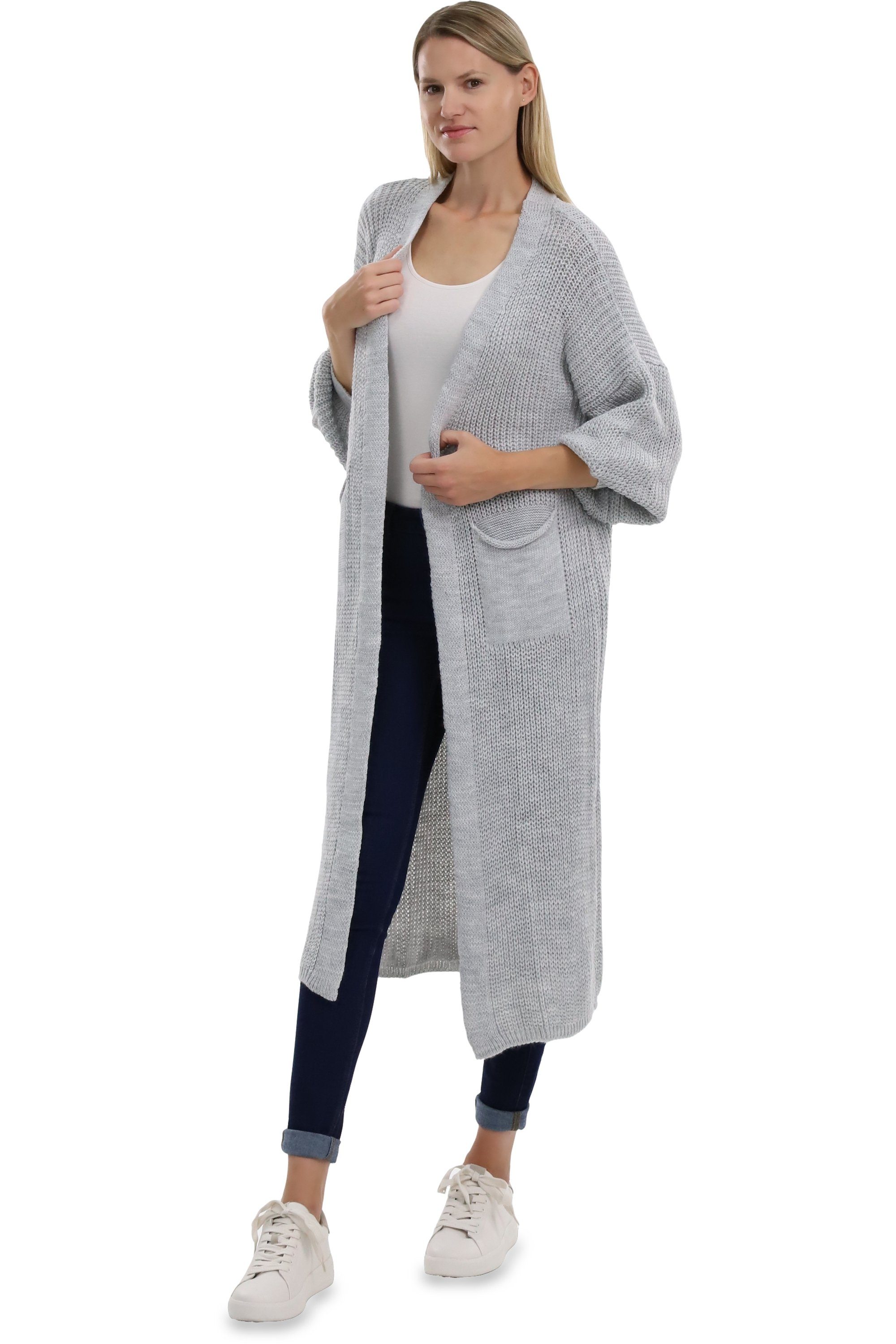 malito more than fashion Longstrickjacke malito Damen Strickmantel, schicker Cardigan, moderne Wollmantel, offene lange Strickjacke in Grobstrick-Optik