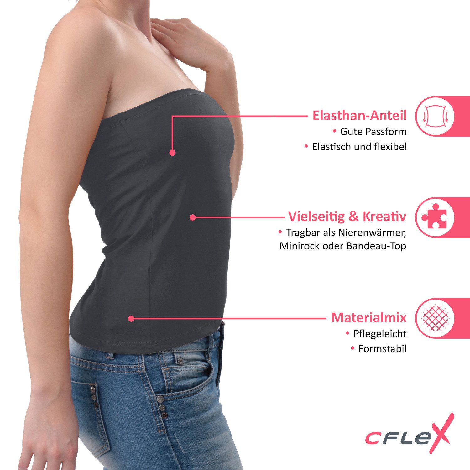 CFLEX Bandeautop Variotube Damen Tube-Oberteil, Shirtverlängerung & Minirock