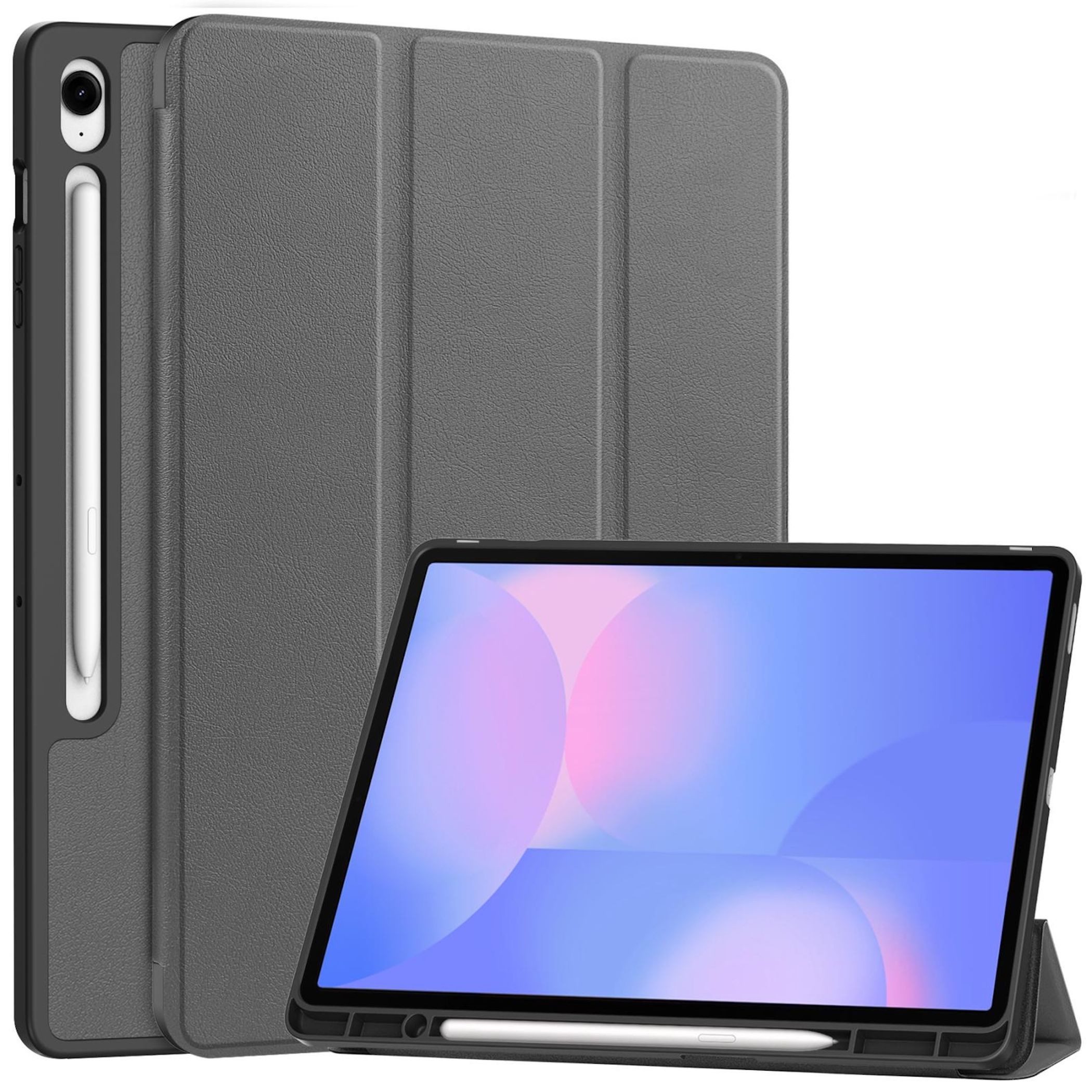 Wigento Tablet-Hülle Für Samsung Galaxy Tab S10 FE Plus 3folt Wake UP Tasche Hülle Grau, 3-Fach Halterung, Kratzfest, Leicht