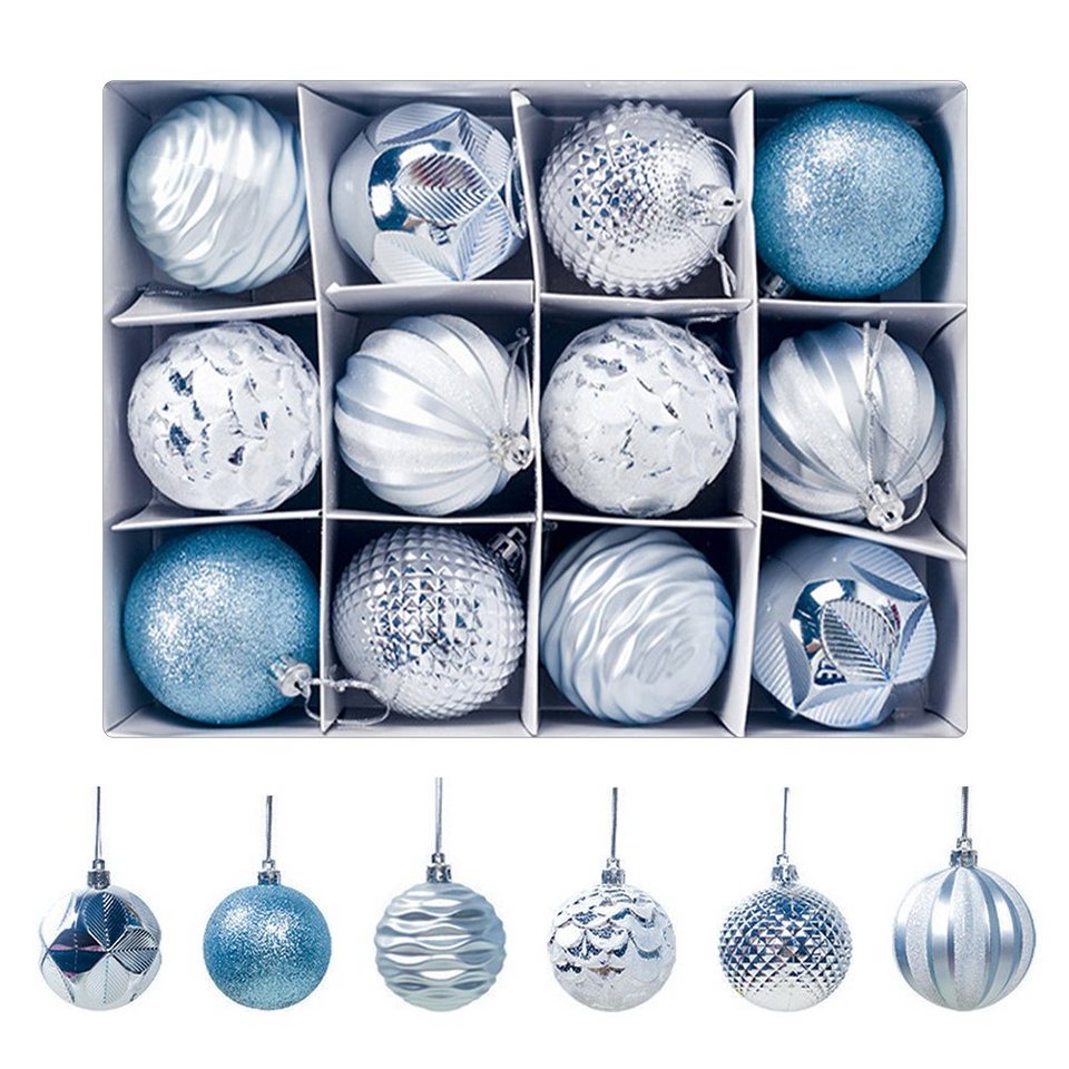 24 Stück Weihnachtskugeln Glänzend Glitzernd Matt Christbaumschmuck bis 3cm Blau 