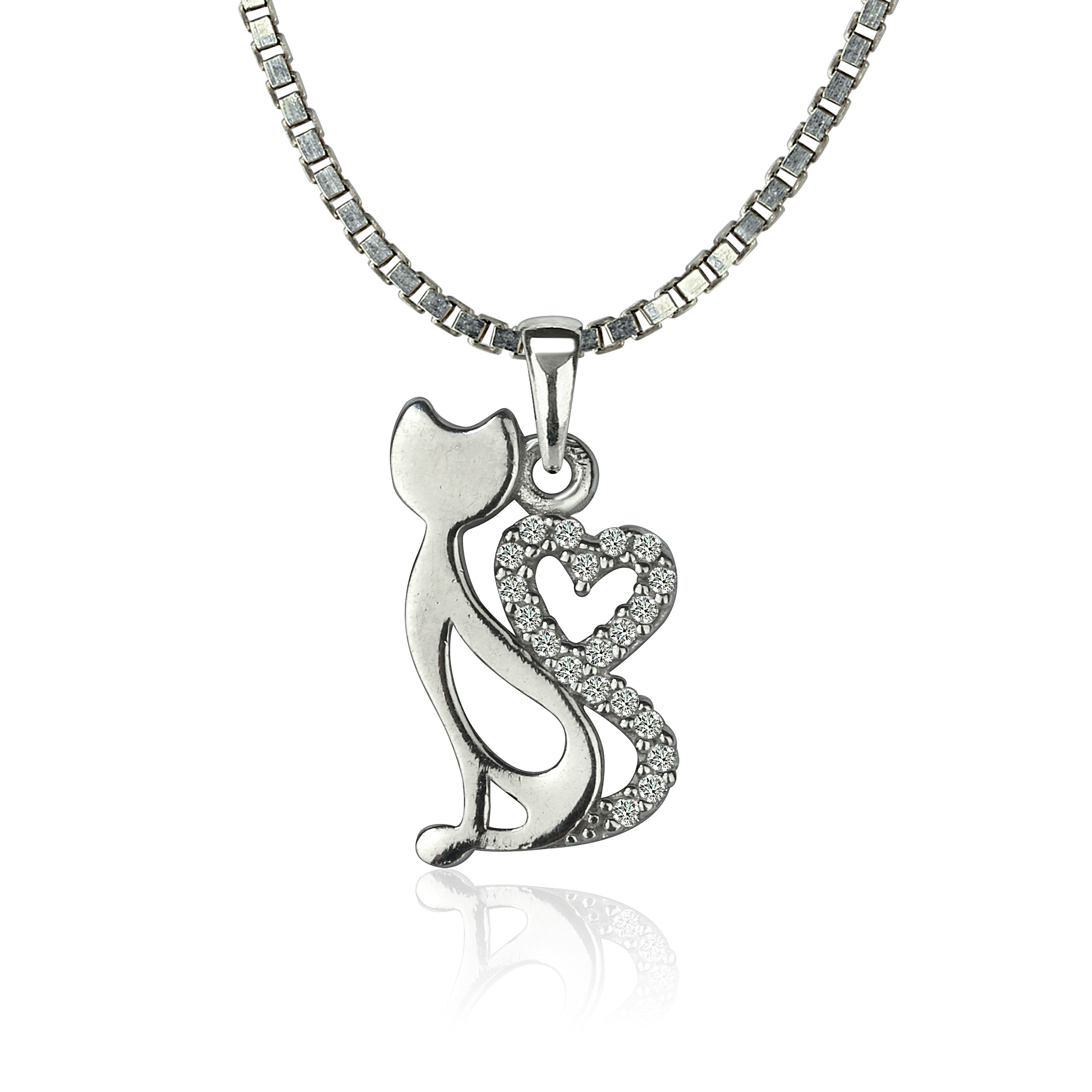 NAHLE Kette mit Anhänger Herz Katze Silberkette Katzen Liebhaber Kette Kätz günstig online kaufen