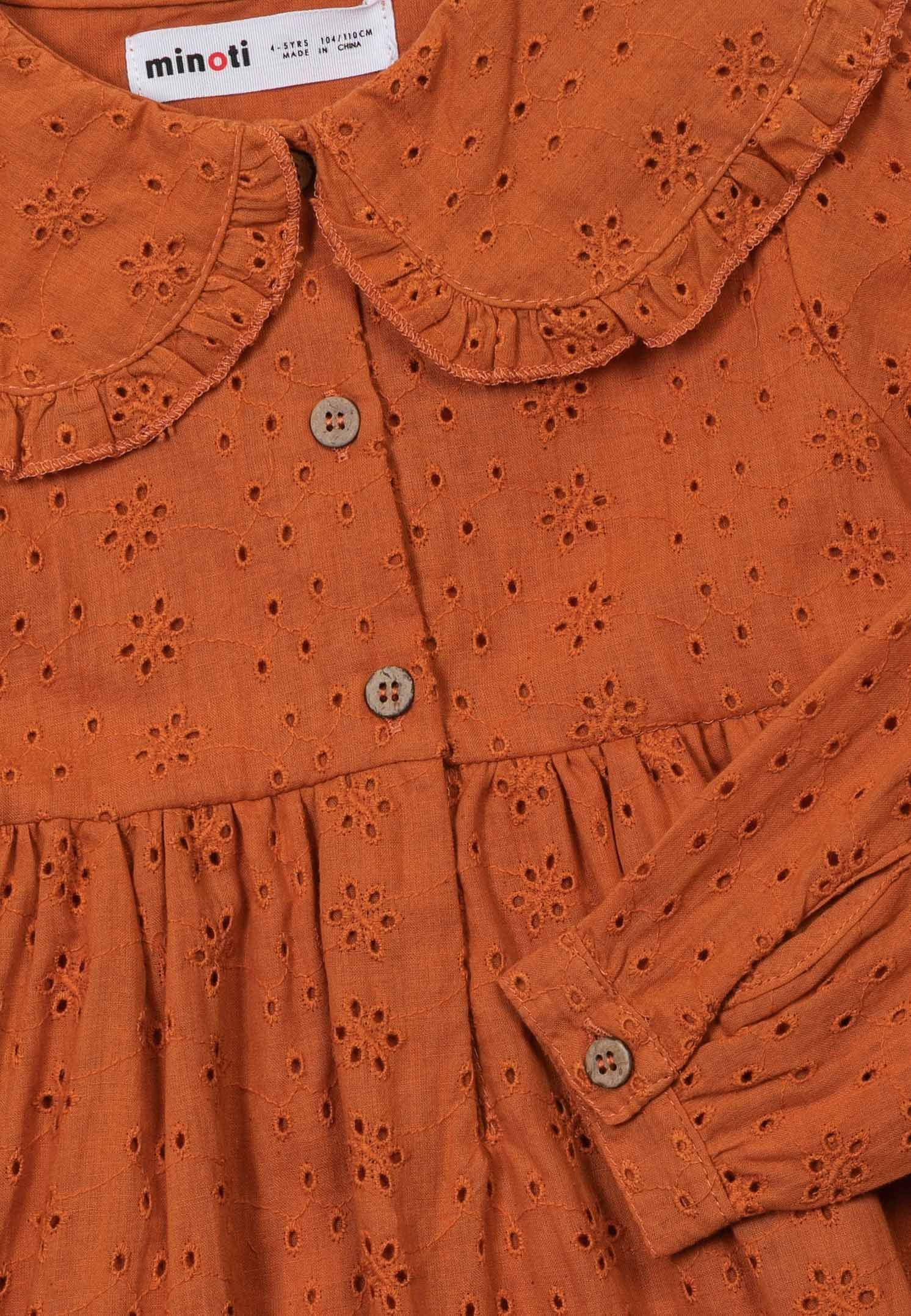 MINOTI Druckkleid Boderie-Kleid mit (1y-8y) Kragen Senfgelb
