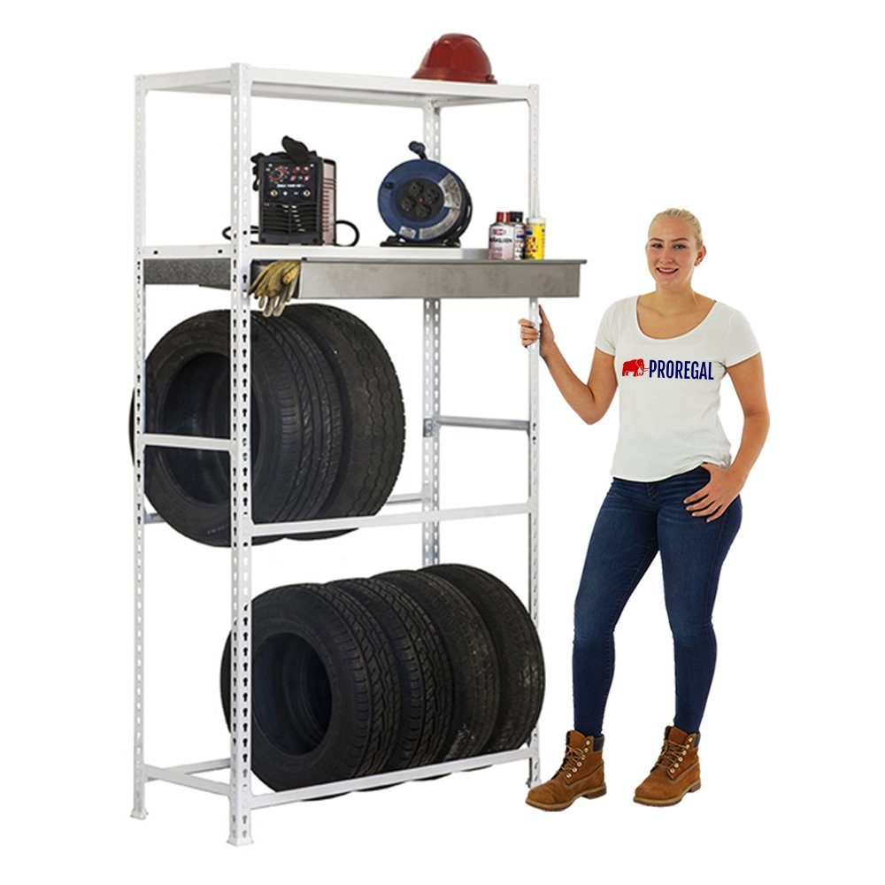 PROREGAL® Standregal Reifenregal mit 12 Schubfach und Reifen Ablagefläche, 200x100x40cm