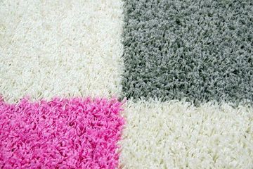 Hochflor-Teppich Shaggy Teppich Hochflor Langflor Bettvorleger Wohnzimmer Teppich Läufer Karo pink rosa grau creme, Carpetia, rechteckig, Höhe: 30 mm