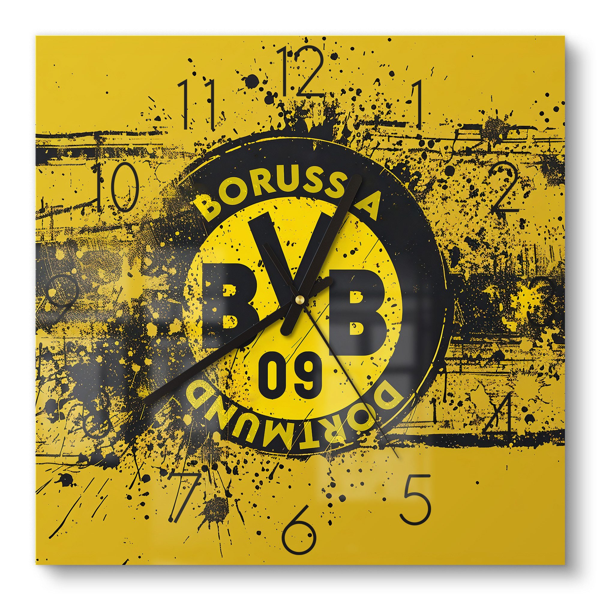 DEQORI Wanduhr 'Wappen Borussia Dortmund' (Glas Glasuhr modern Wand Uhr Design Küchenuhr)