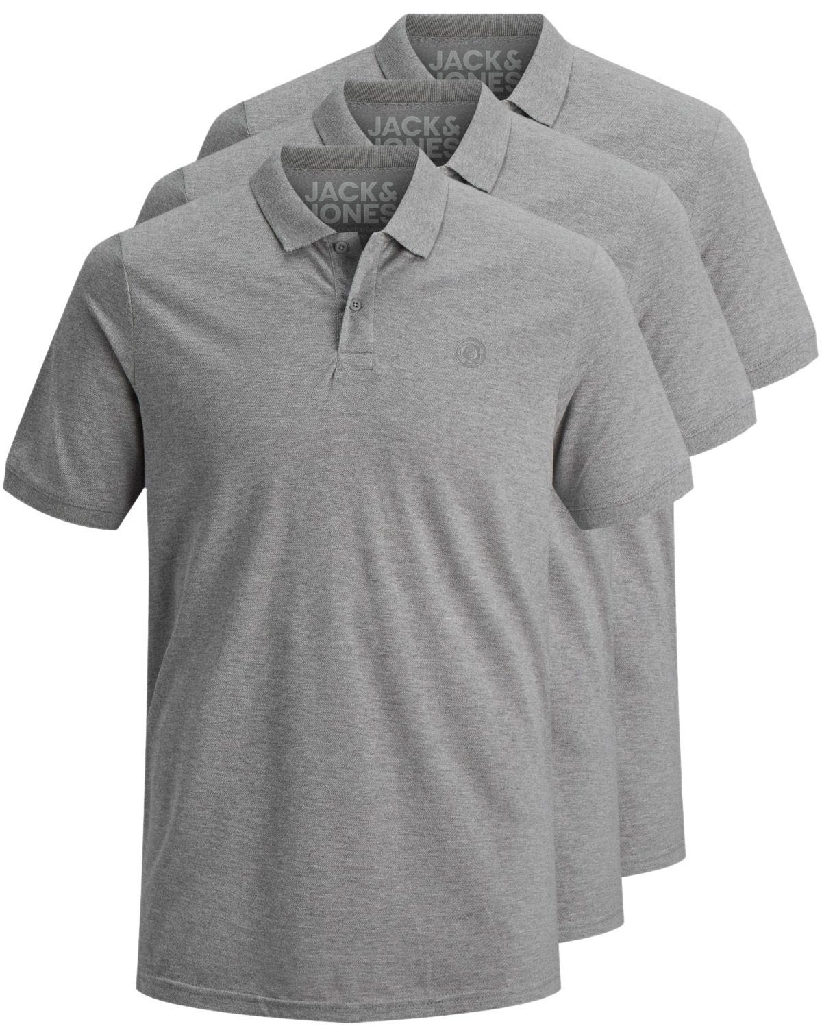 Jack & Jones Poloshirt Basic (3-tlg., 3er Pack) slimfit / figurbetont geschnitten grau