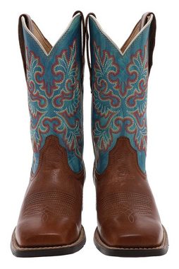 Ariat ROUND UP WIDE SQUARE TOE Braun Blau Cowboystiefel Damen Westernreitstiefel