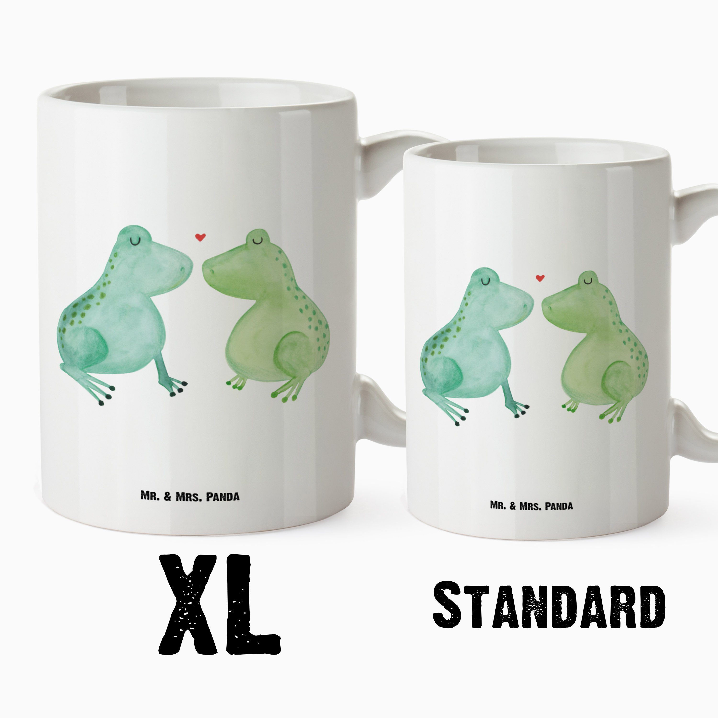 Tasse Freund, Geschenk Keramik Frosch Mrs. & Grosse Weiß Tasse XL Liebe Panda - Mr. - Geschenk, Kaffeetasse,