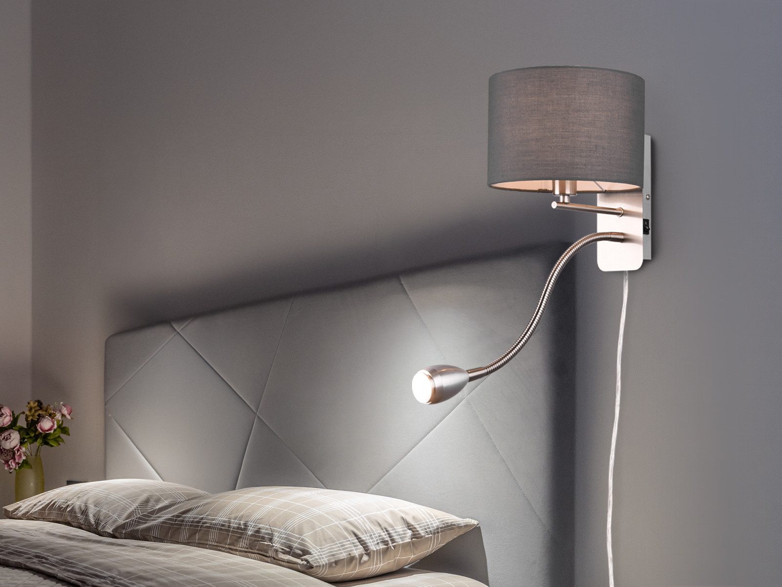 TRIO Leuchten LED Wandleuchte mit Leselampe & Schalter Höhe 23,5cm, Dimmfunktion, LED wechselbar, LED fest integriert, Warmweiß, innen, Designklassiker Bett Nachttischlampe, Wand-Lampe mit Stecker