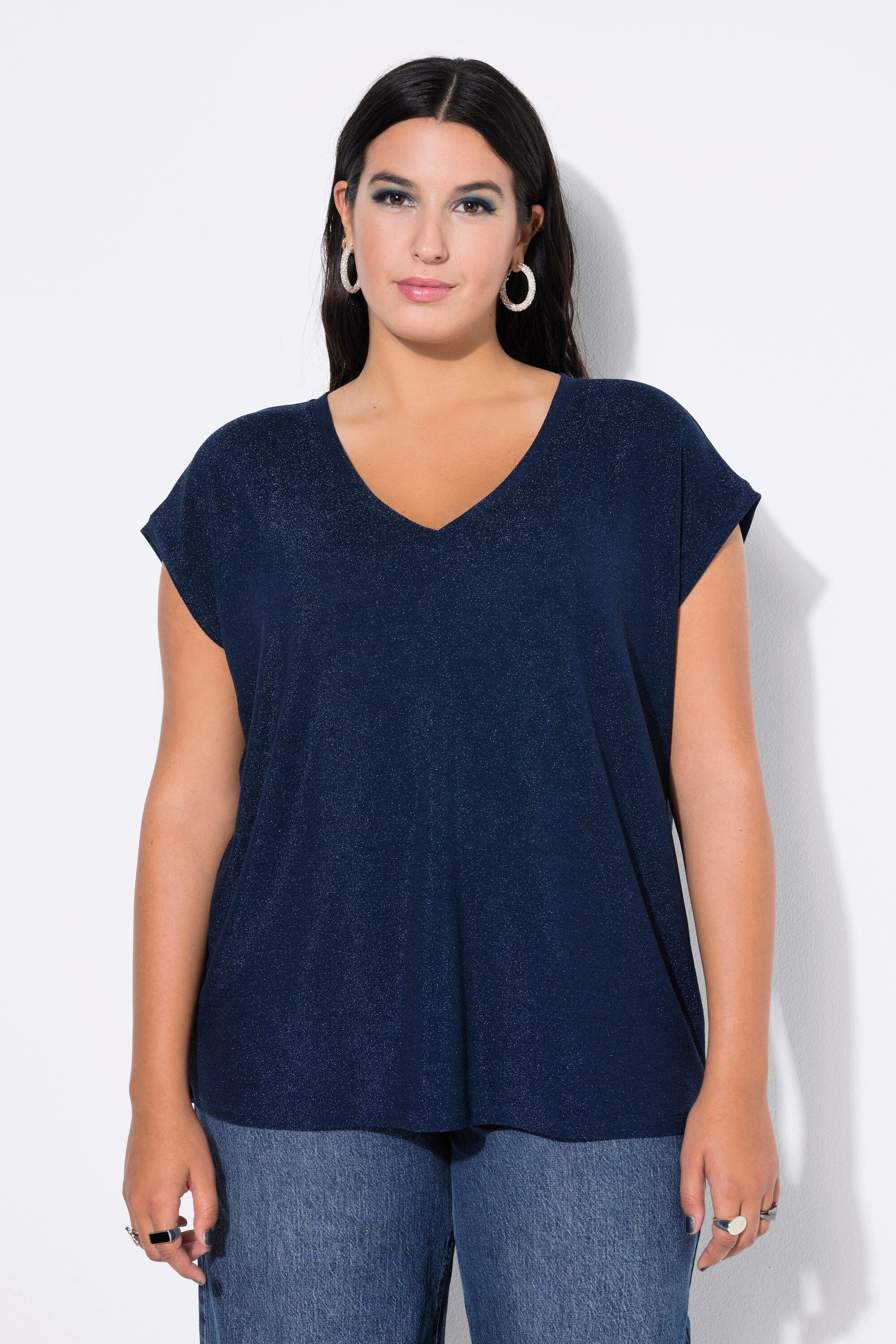 Studio Untold T-Shirt Top Glitzer-Jersey V-Ausschnitt günstig online kaufen