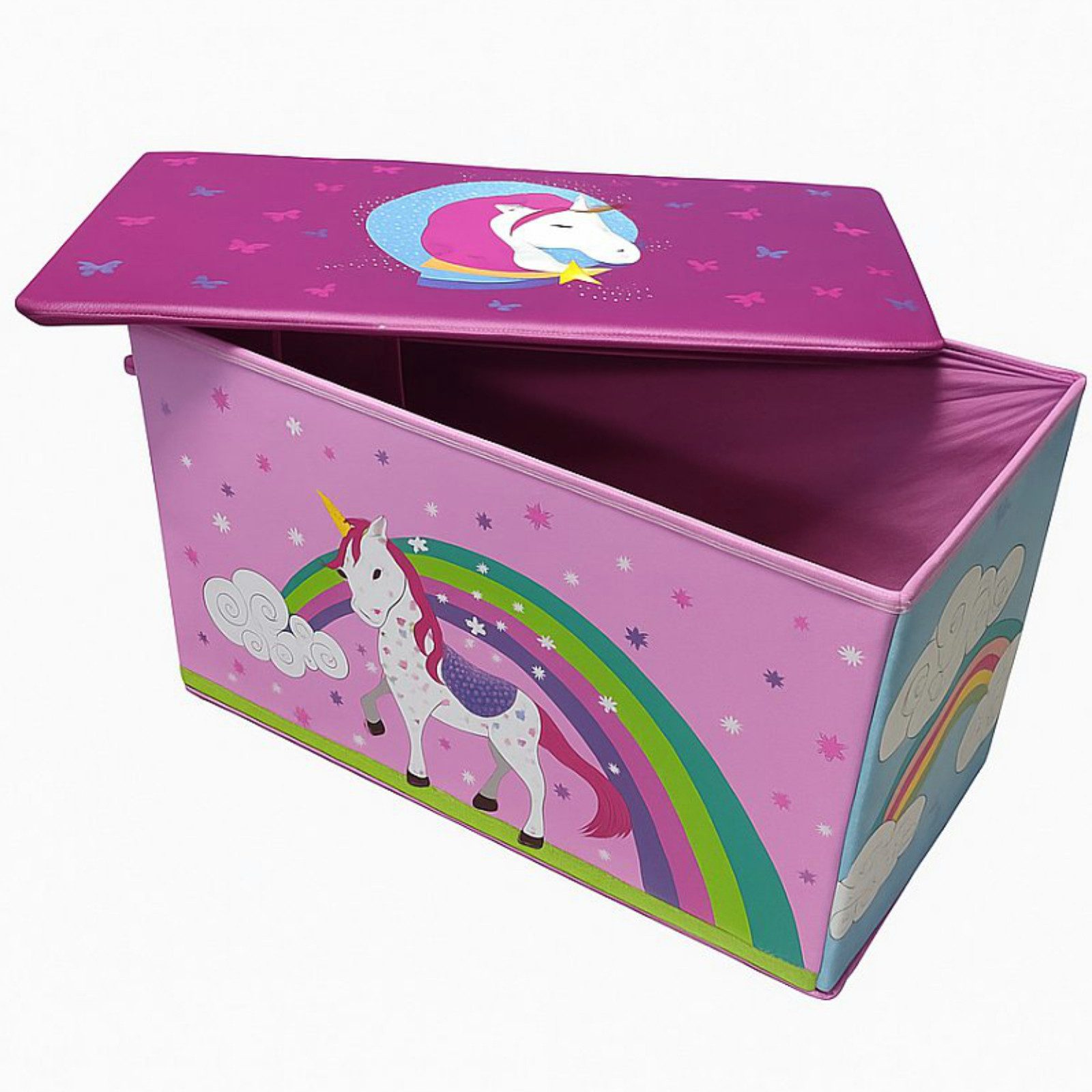 Koopman Aufbewahrungsbox Spielzeugkiste Sitzkiste Rosa Einhorn 60L (Stück, 1 St., Packung), Mädchen, gepolsterter Deckel, Aufbewahrungskiste, Sitzfunktion – Bild 4 von 5