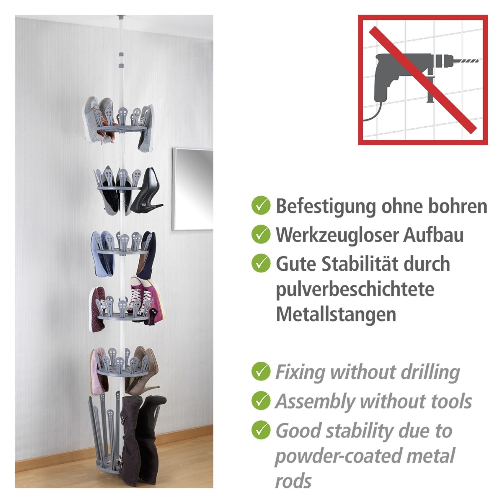 WENKO Teleskopregal Modell Achilles, Set 7-tlg., höhenverstellbares Stiefel- und Schuhregal, Montage ohne Bohren