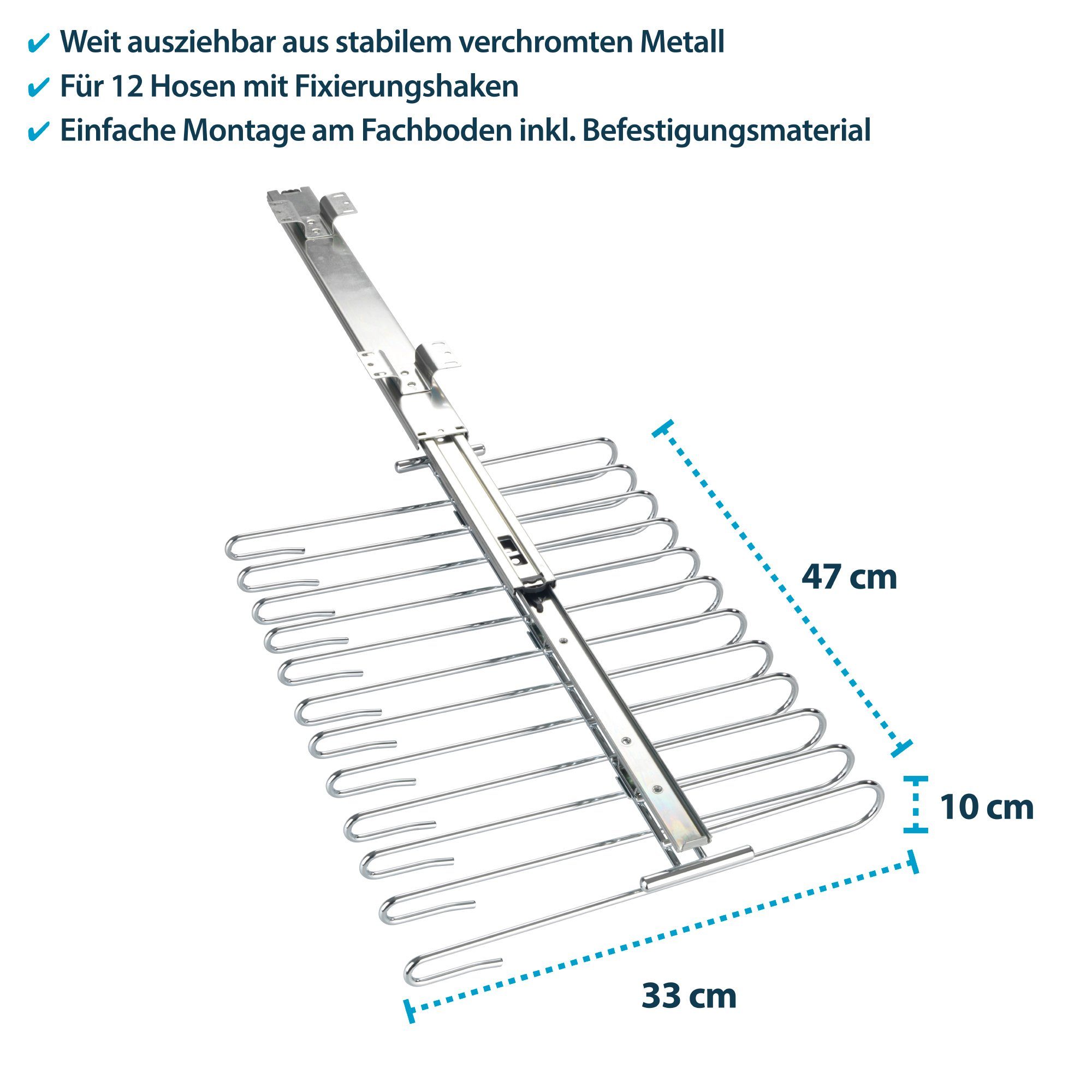 Basera® Schrankeinsatz Ausziehbarer Kleiderschrank Hosenbügel für 12 Hosen