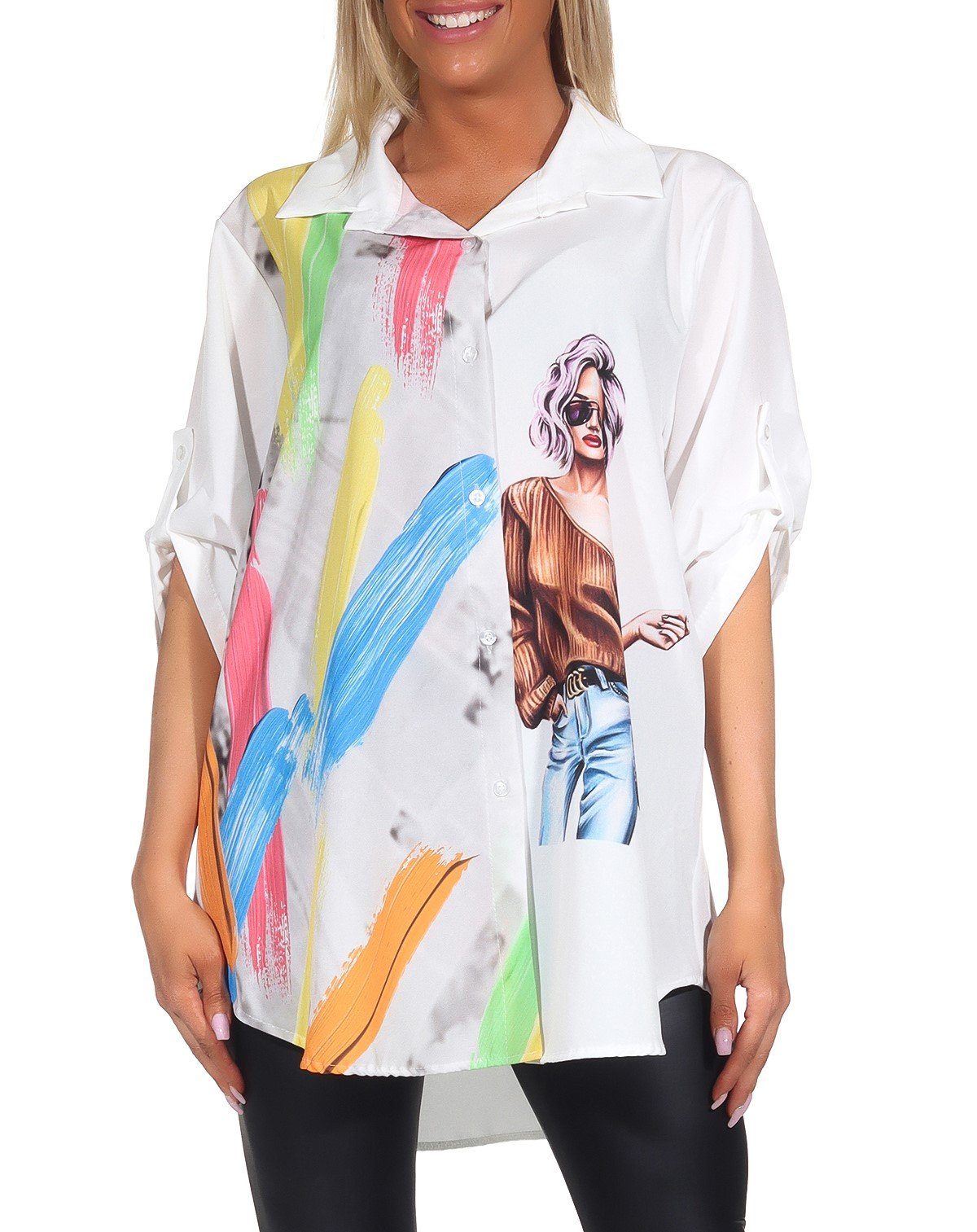 Mississhop Hemdbluse Damen Hemdbluse mit modernem Print Bluse Freizeit M. 376 Model 6