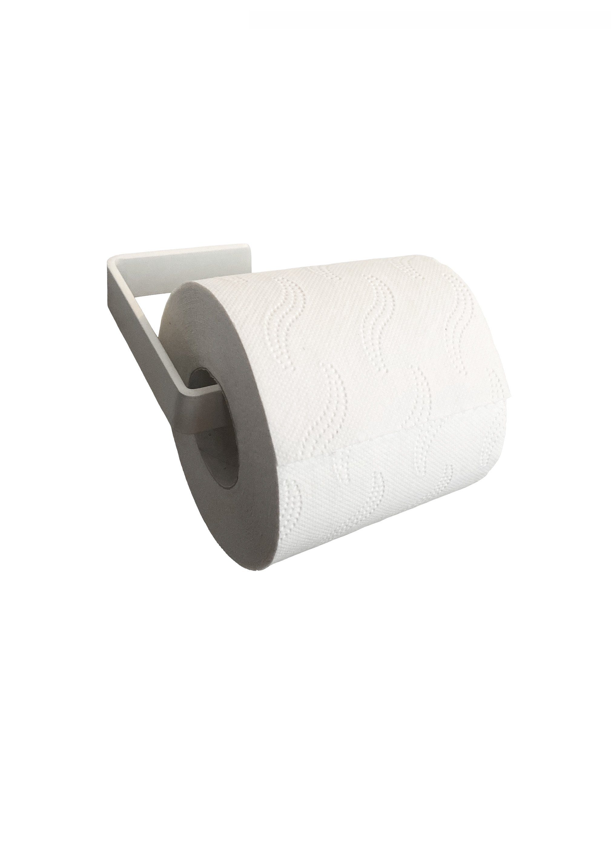 LPManufaktur Toilettenpapierhalter Toilettenpapierhalter weiß matt ohne  Bohren Metall pulverbeschichtet selbstklebend, modernes handgefertigtes  Design aus Deutschland