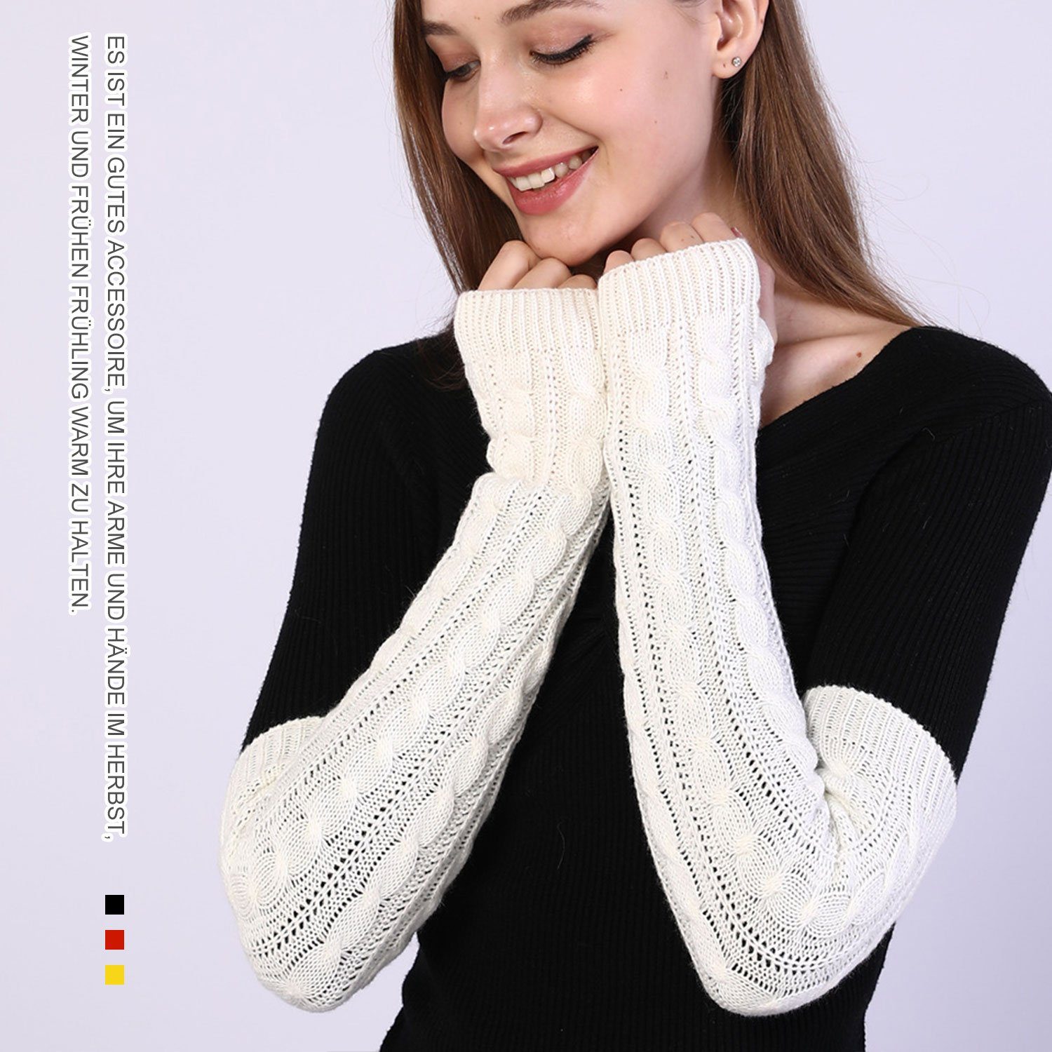 Daumenloch Fingerlose MAGICSHE Strickhandschuhe Gestrickte Handschuhe Weiß Damen